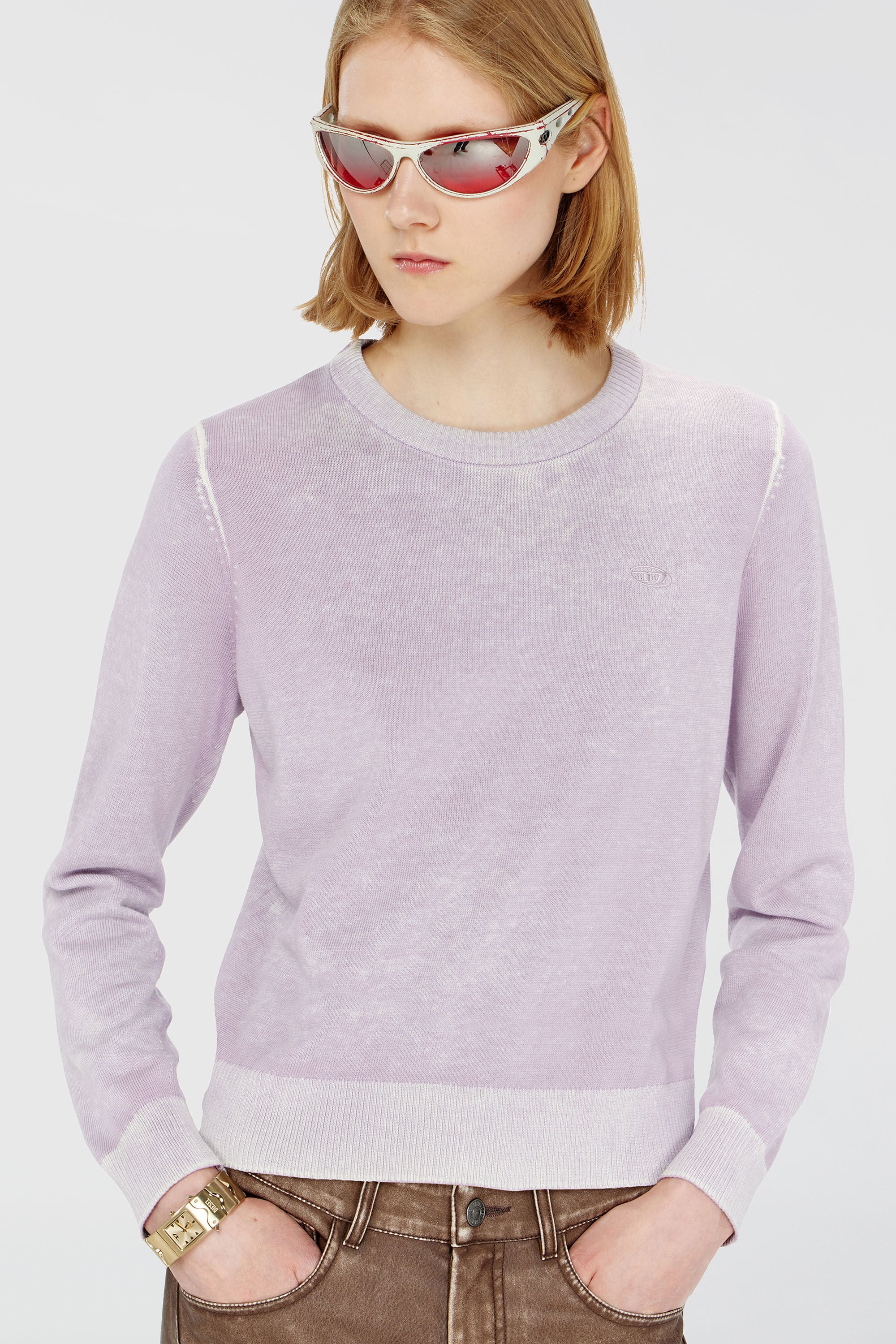 Diesel - M-LOVRE, Pull avec impression invers&eacute;e d&eacute;lav&eacute;e Femme in Violet - 5