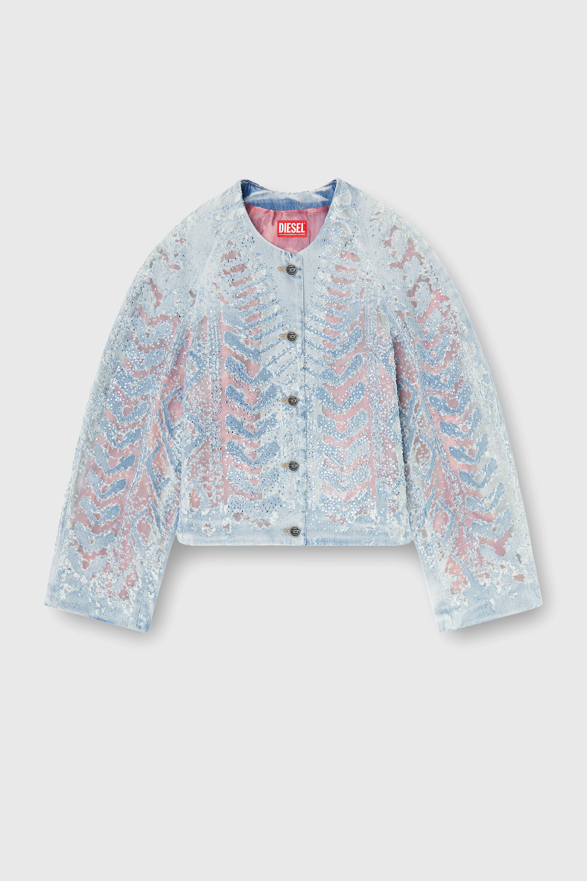 Diesel - DE-SOLIXIA-S, Veste en denim microstone devor&eacute; Femme in Bleu - 2