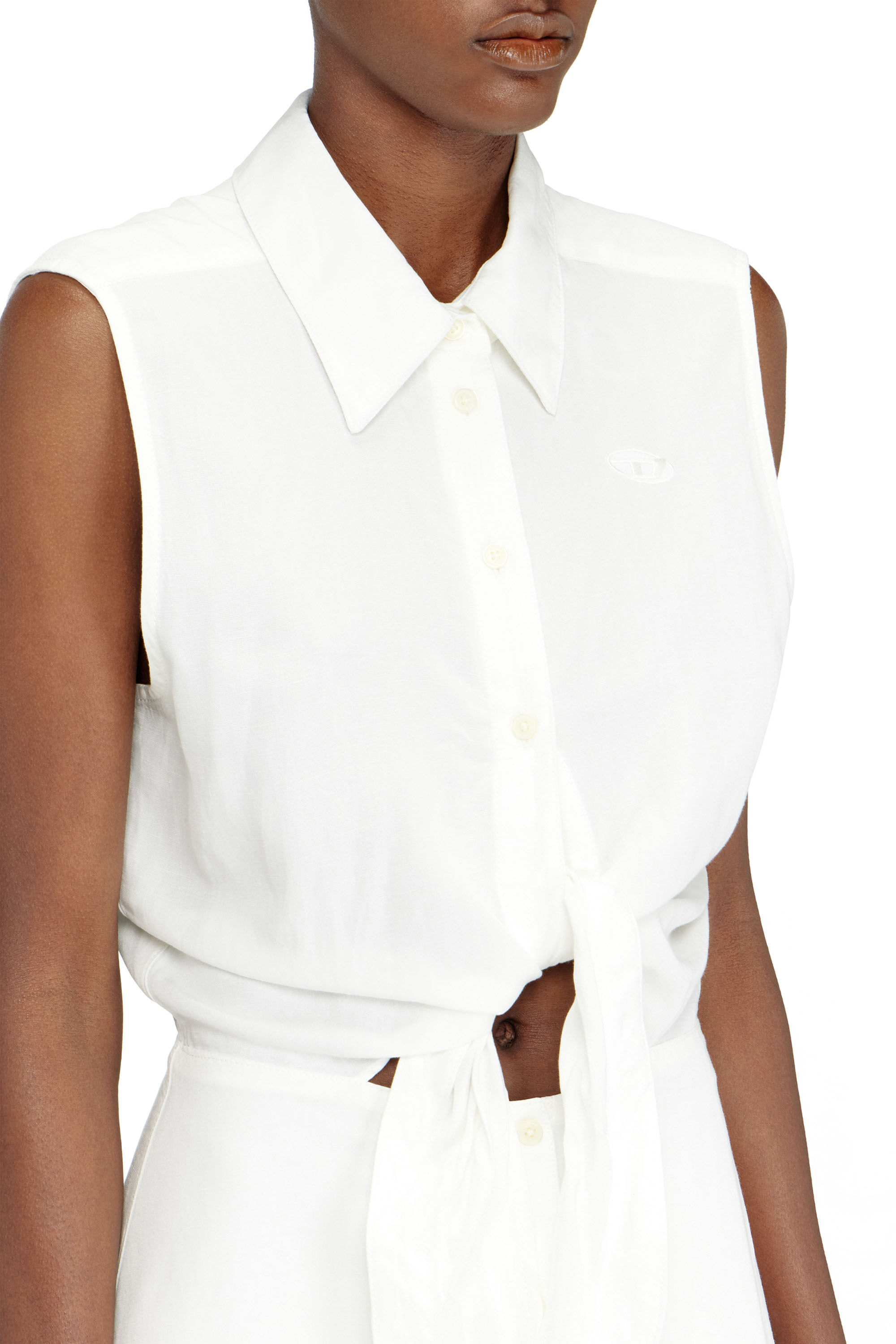 Diesel - D-ELTA-SL, Abito midi in misto lino con dettaglio annodato Donna in Bianco - 5