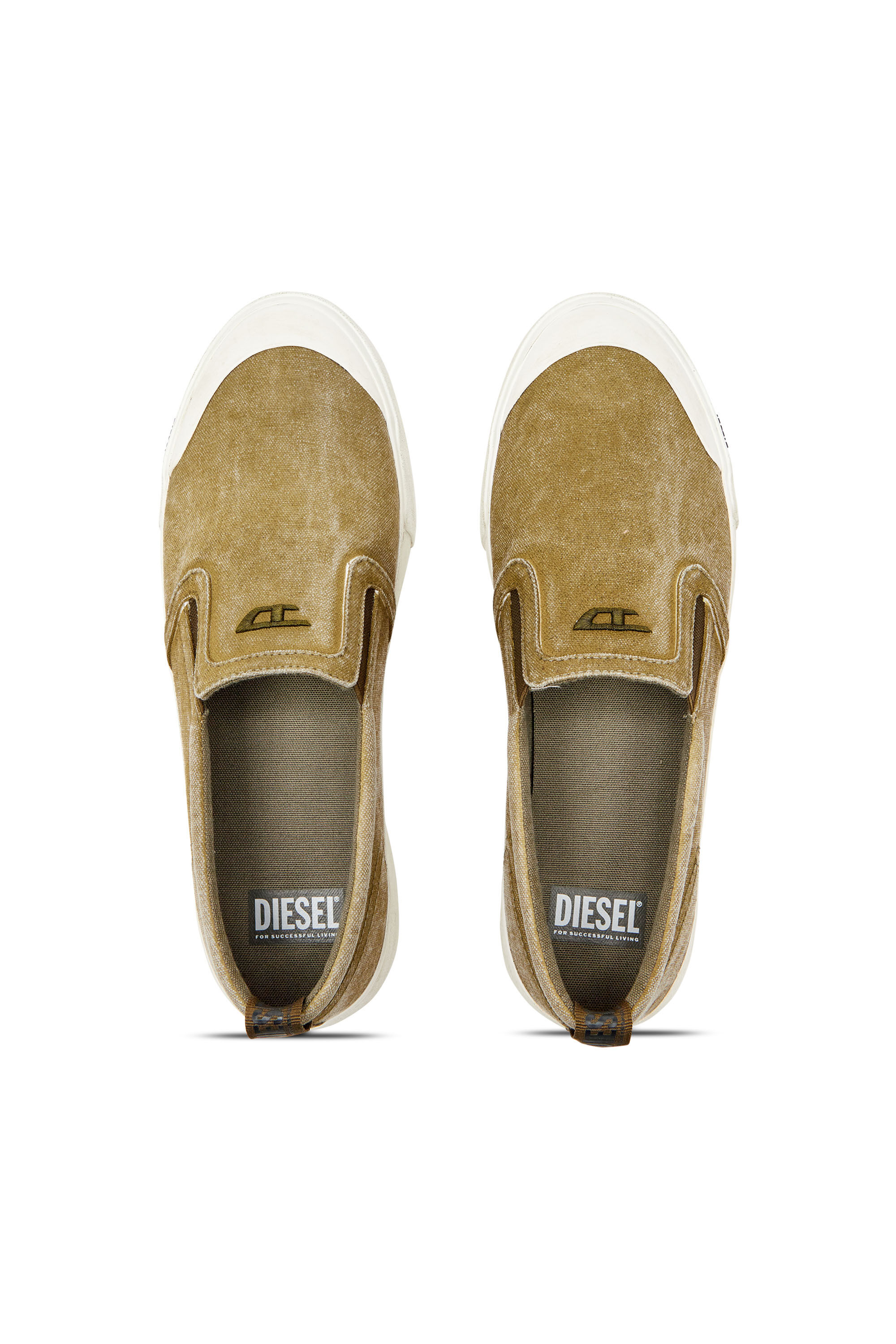 Diesel - S-ATHOS SLIP ON, Uomo Sneaker slip-on in tela con ricamo D in Marrone - Image 4