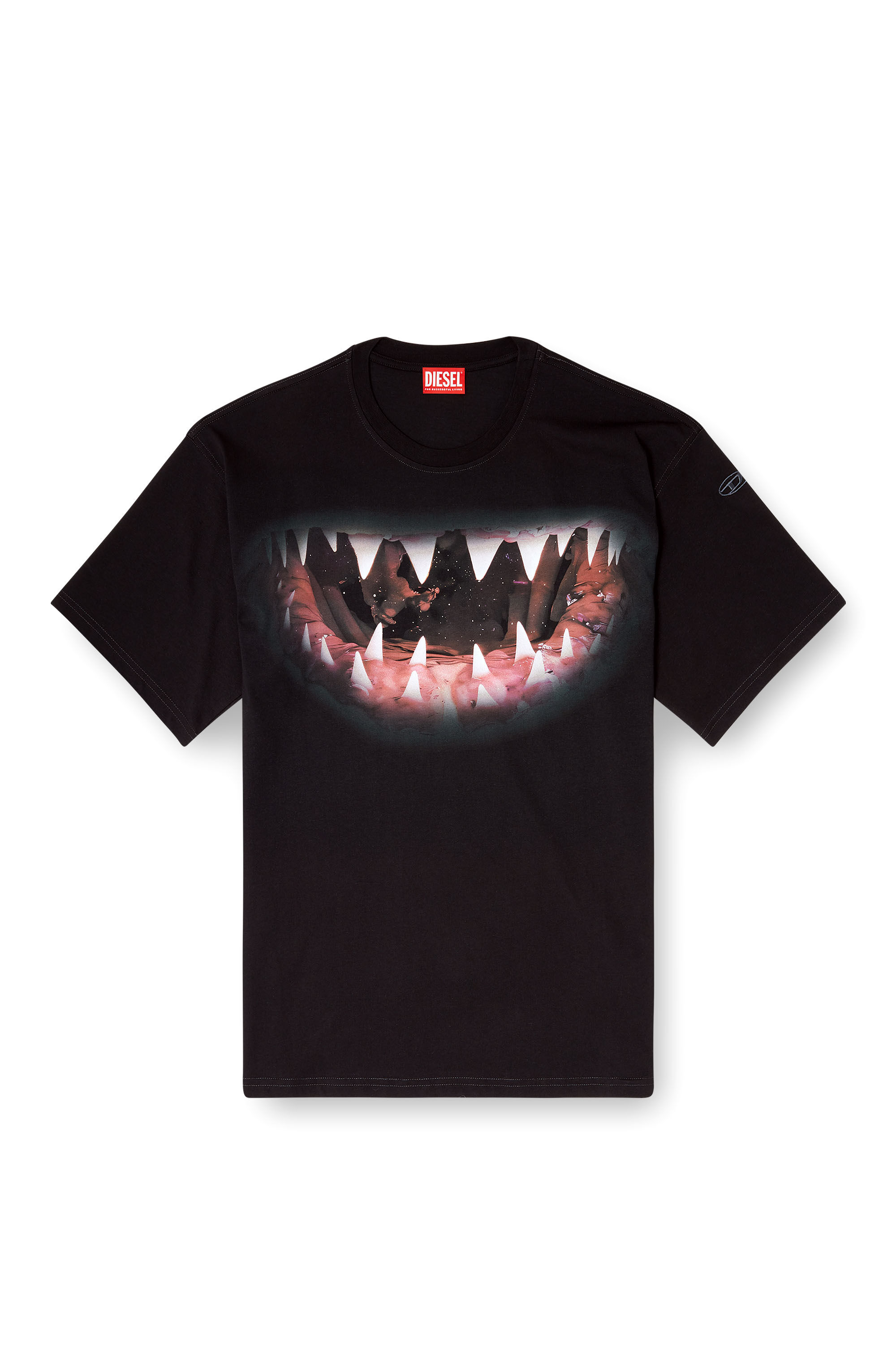 Diesel - T-BOXT-T21, T-shirt en coton avec imprimé bouche de requin Homme in Noir - 2