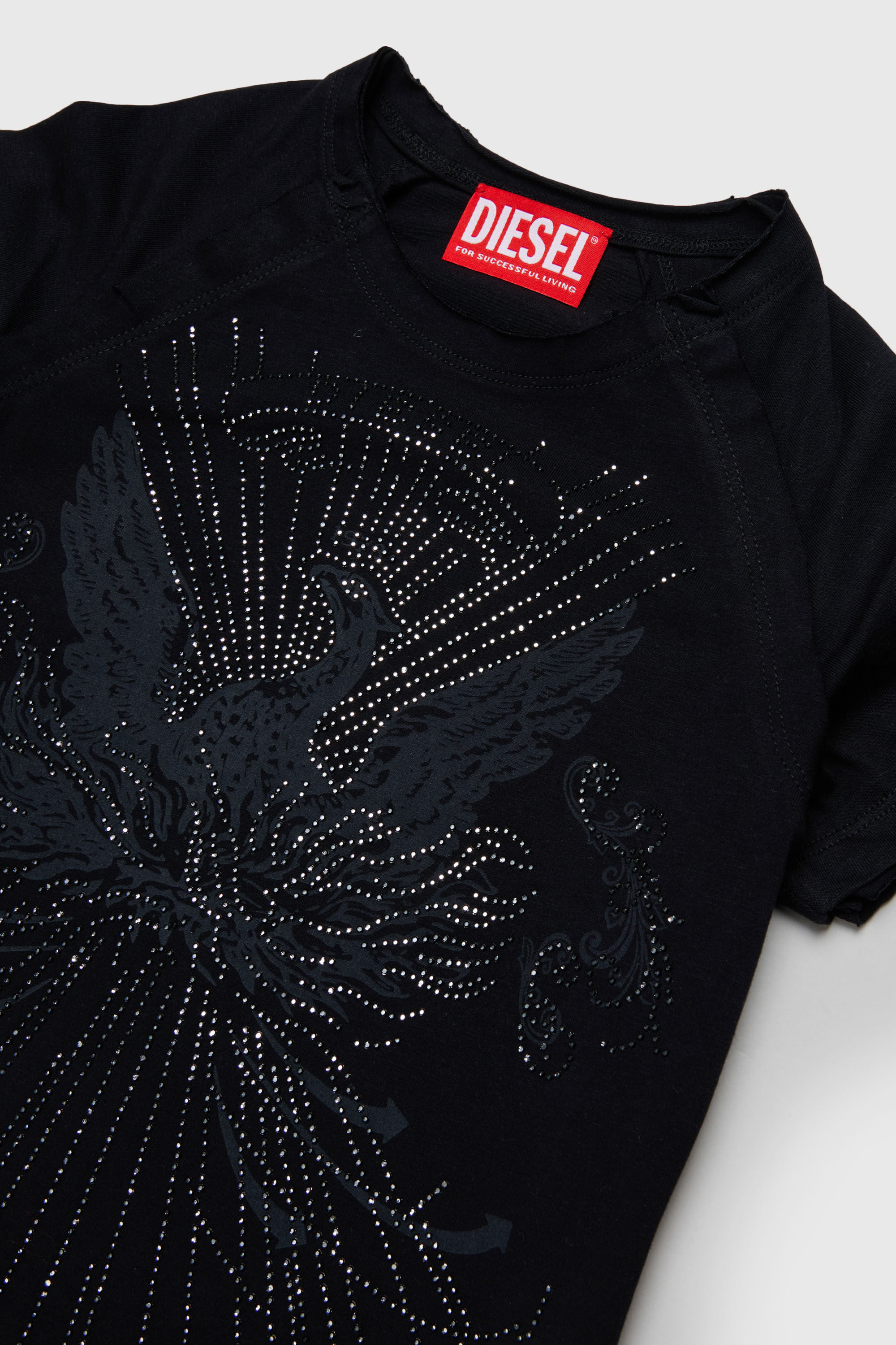 Diesel - TAROWEENA, Damen T-Shirt mit verziertem Ph&ouml;nix-Motiv in Schwarz - 3