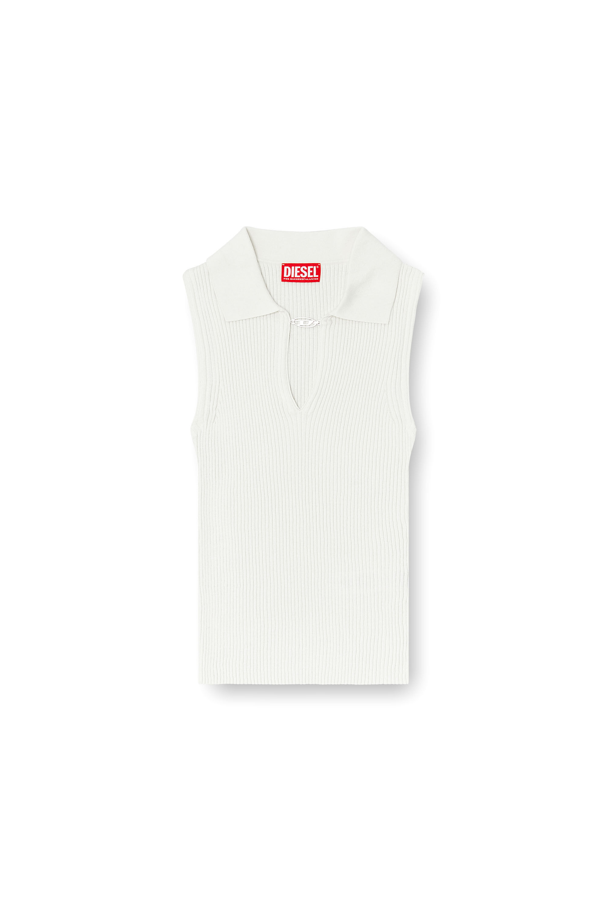 Diesel - M-LILITA, Top polo smanicato a costine in misto seta Donna in Bianco - 2