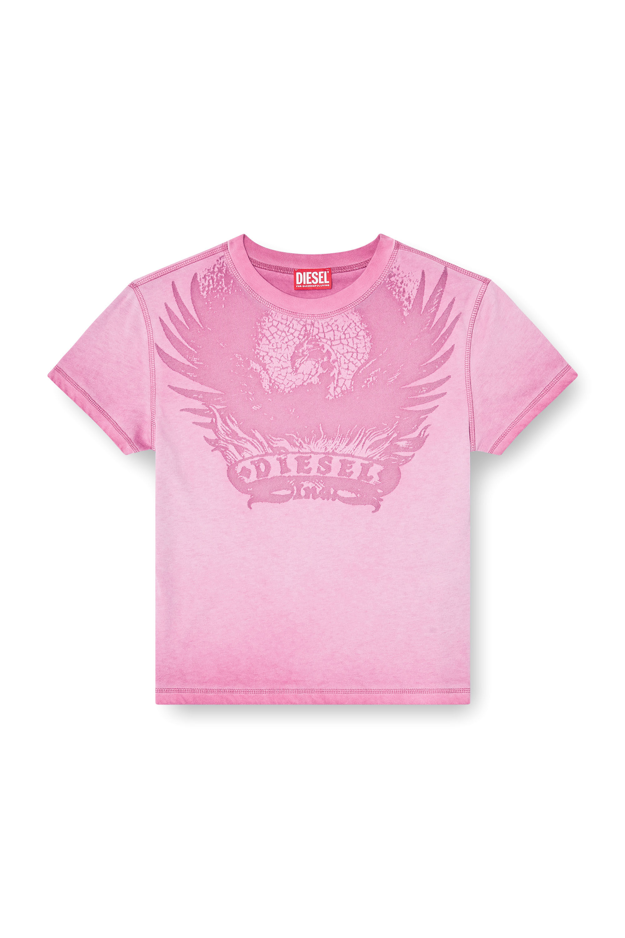 Diesel - T-ILA-AA7, T-shirt slim con d&eacute;vor&eacute; Phoenix Donna in Rosa - 2