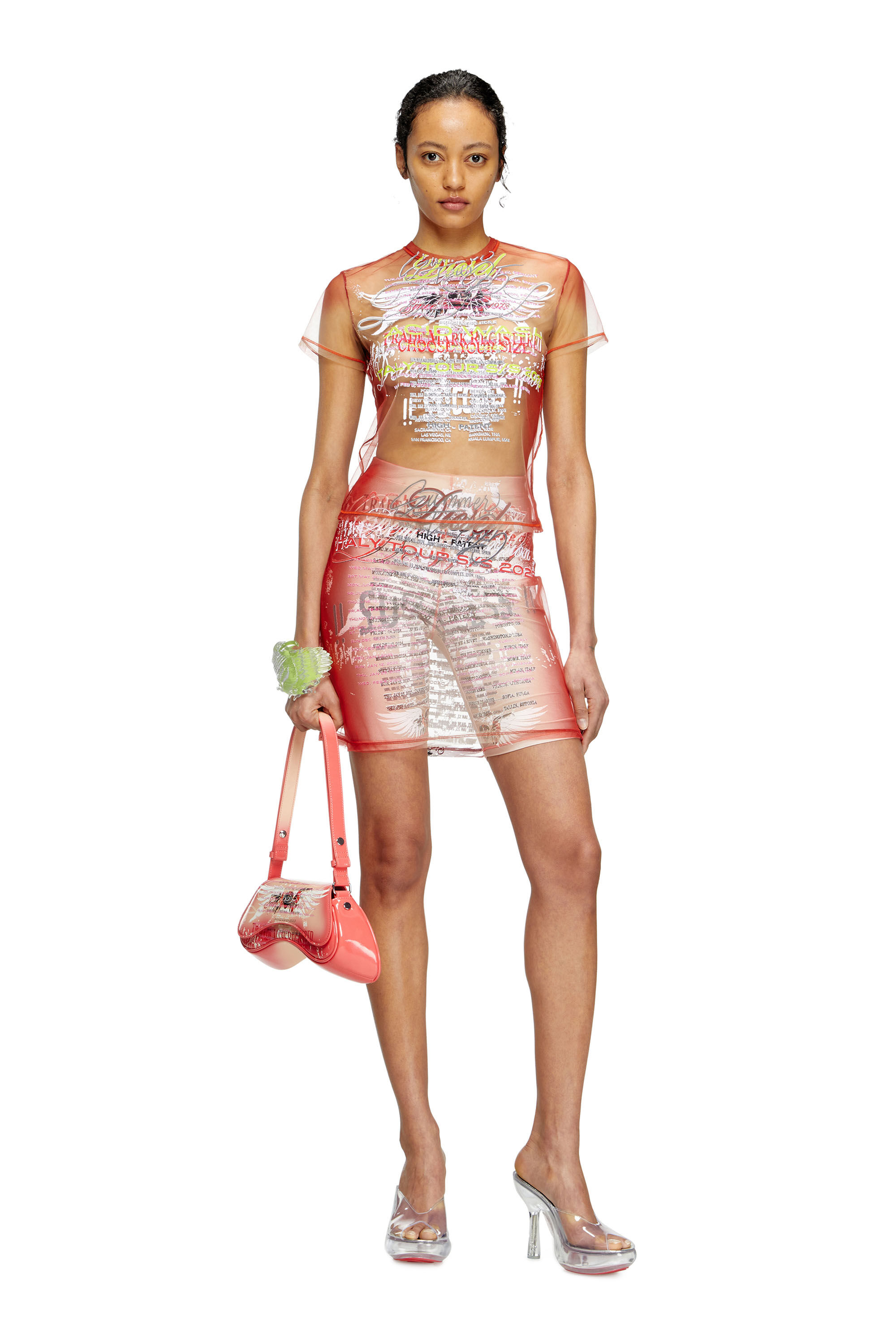 Diesel - O-LYMPIAC, Damen Mehrlagiger Rock mit Text-Print in Rosa - 1