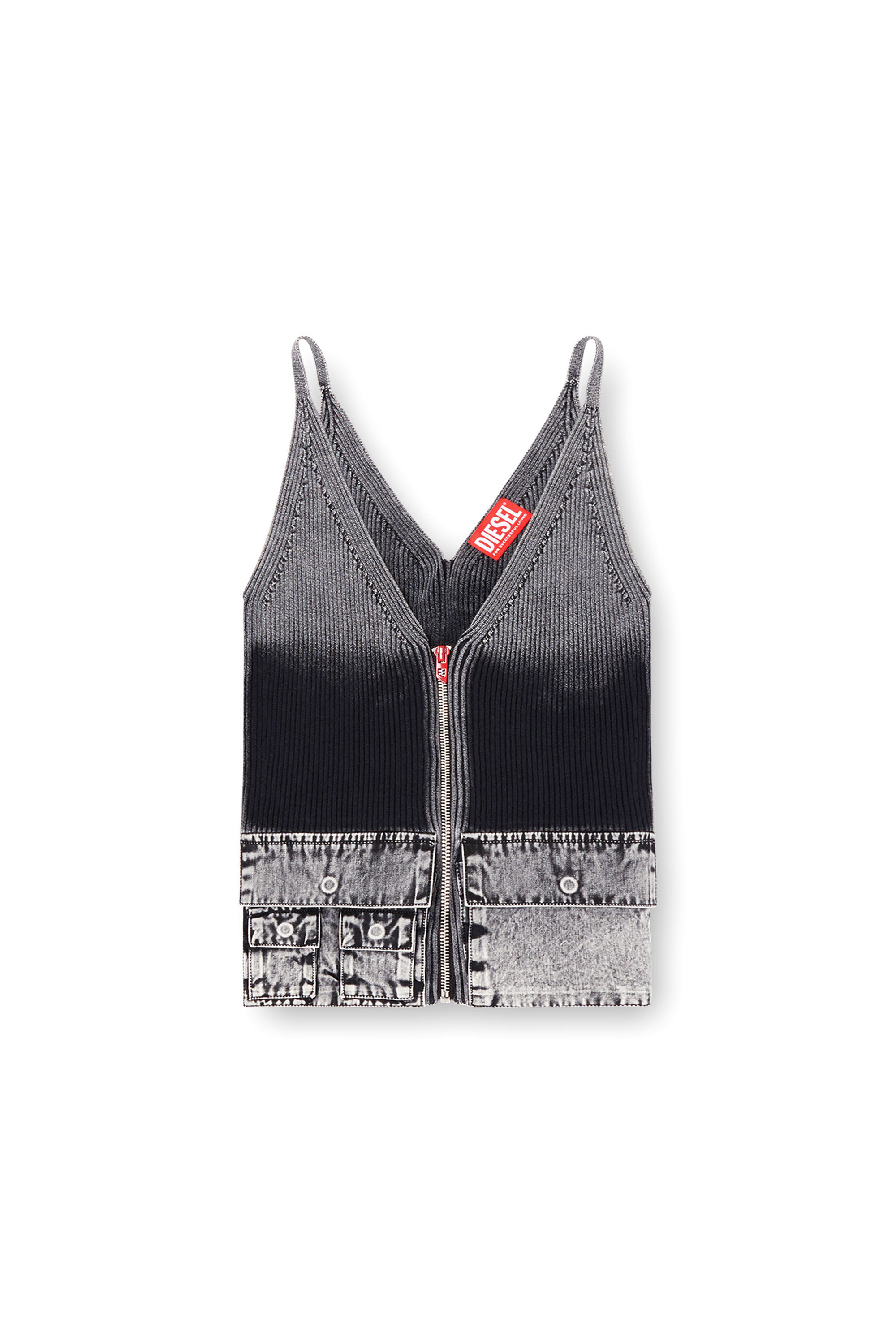 Diesel - M-MELLY, Débardeur en maille avec poches cargo en denim Femme in Gris - 2