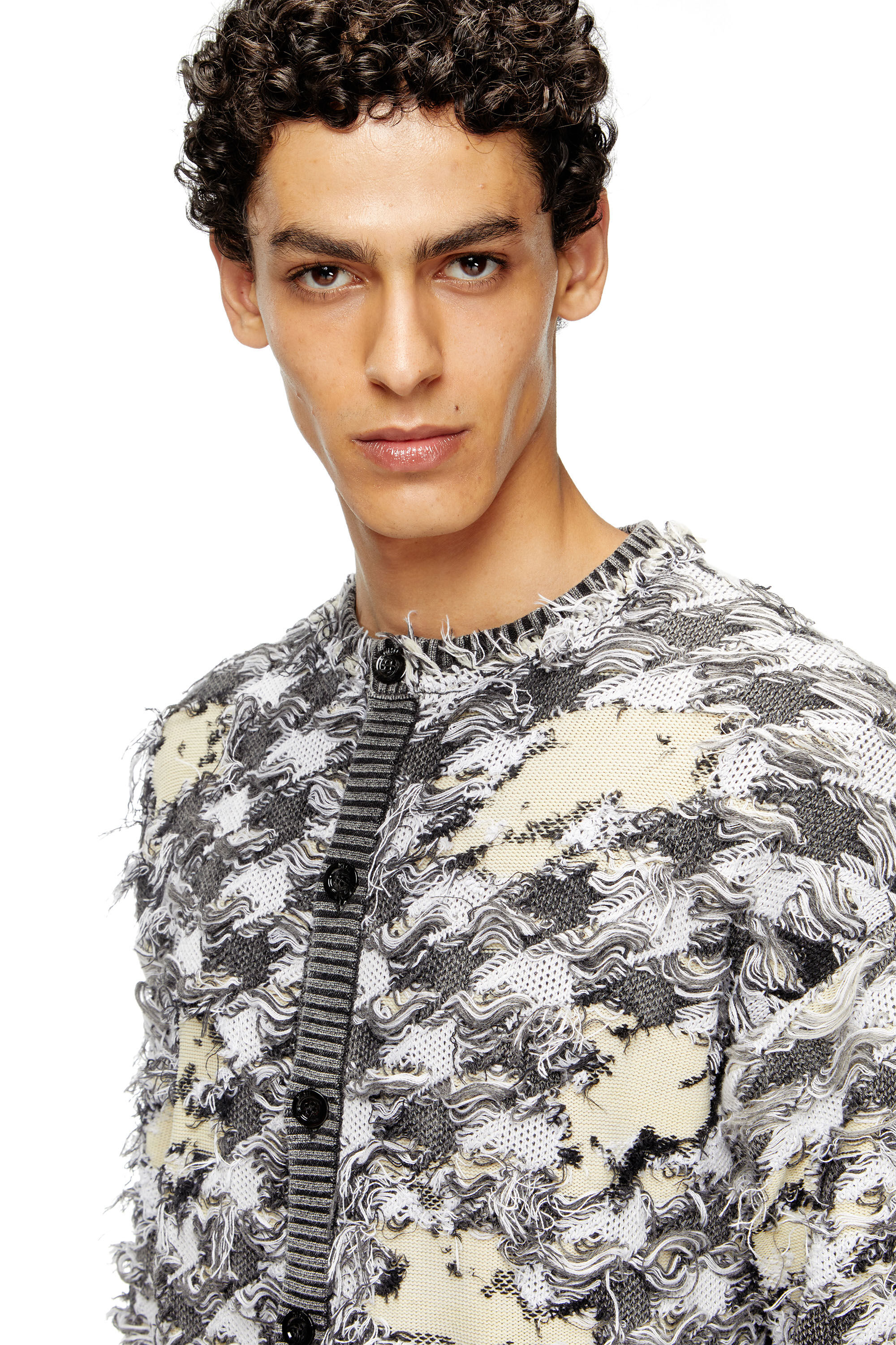 Diesel - K-VALBOR, Cardigan in jaquard dévoré con motivo a quadri Uomo in Multicolor - 5