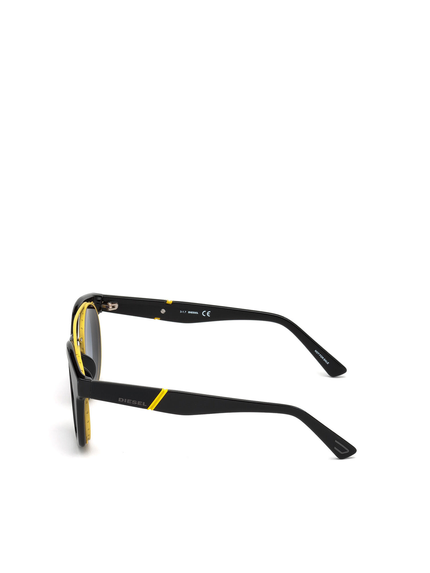 Diesel - DL0251, Unisex Runde Sonnenbrille mit glänzendem Clip-Back-Detail in Schwarz - 3