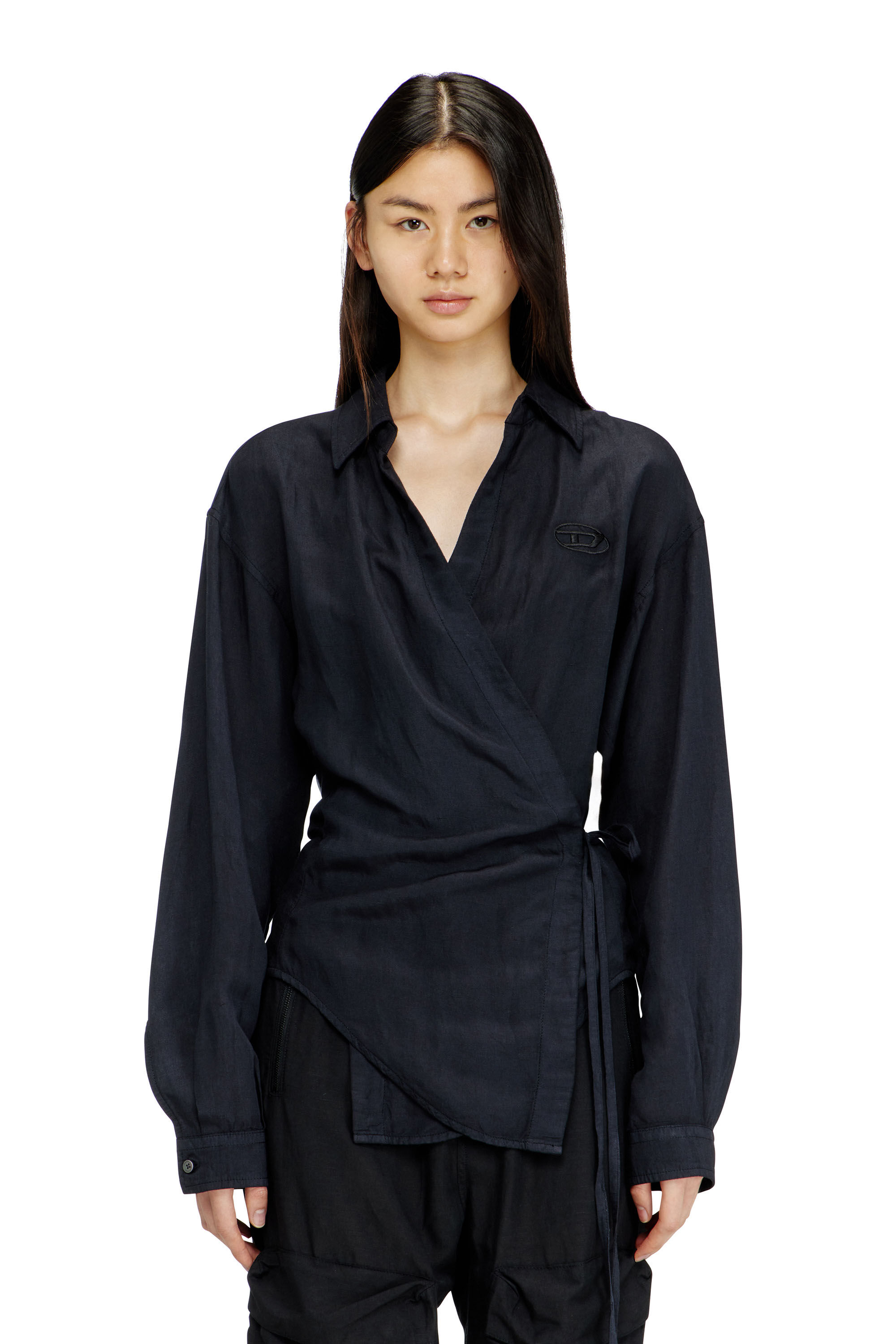 Diesel - C-DELPHOS-S3, Camicia in misto lino con chiusura a portafoglio Donna in Nero - 3