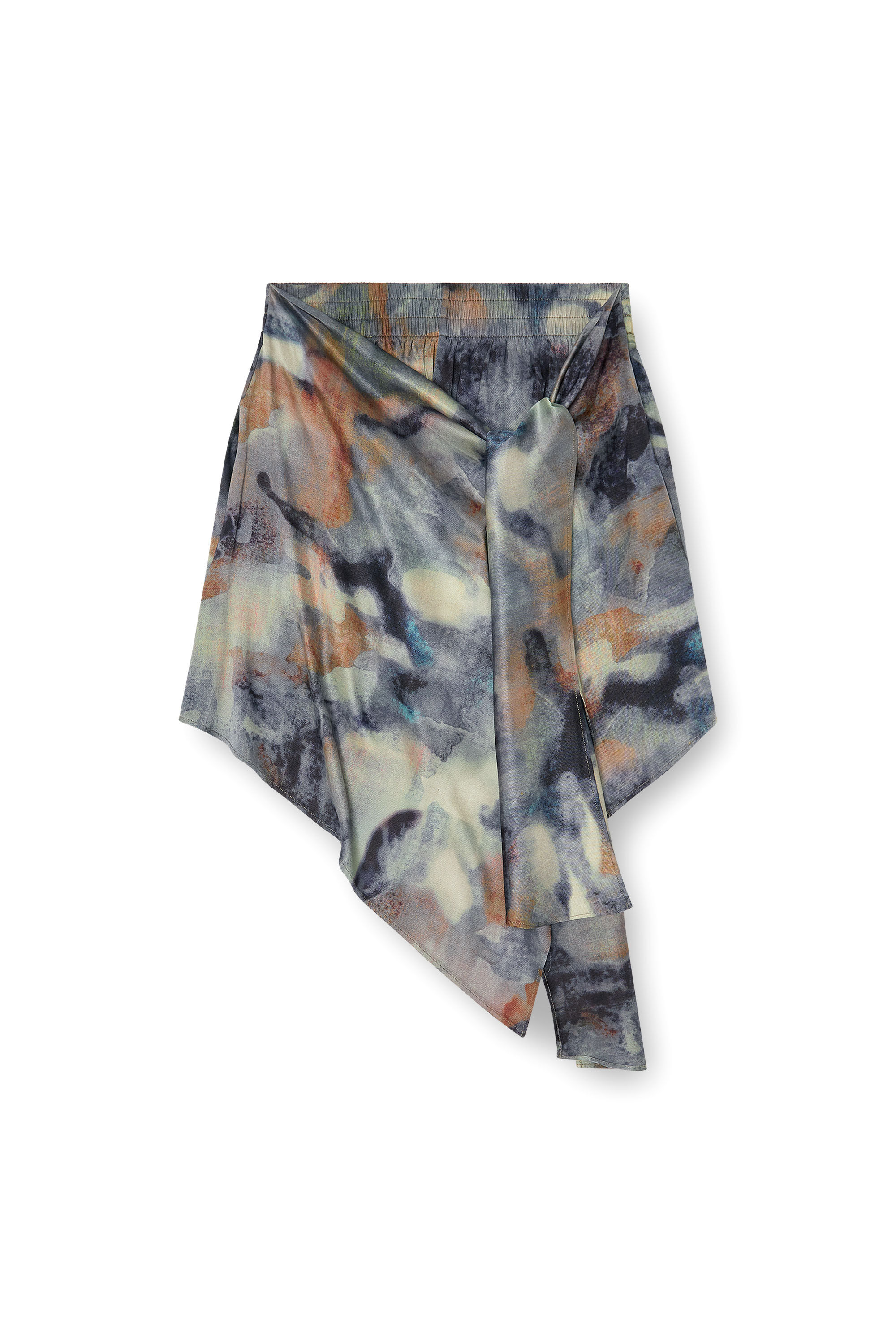 Diesel - S-TALIA, Damen Geknoteter Skort aus bedrucktem Satin in Blau/Gr&uuml;n - 2