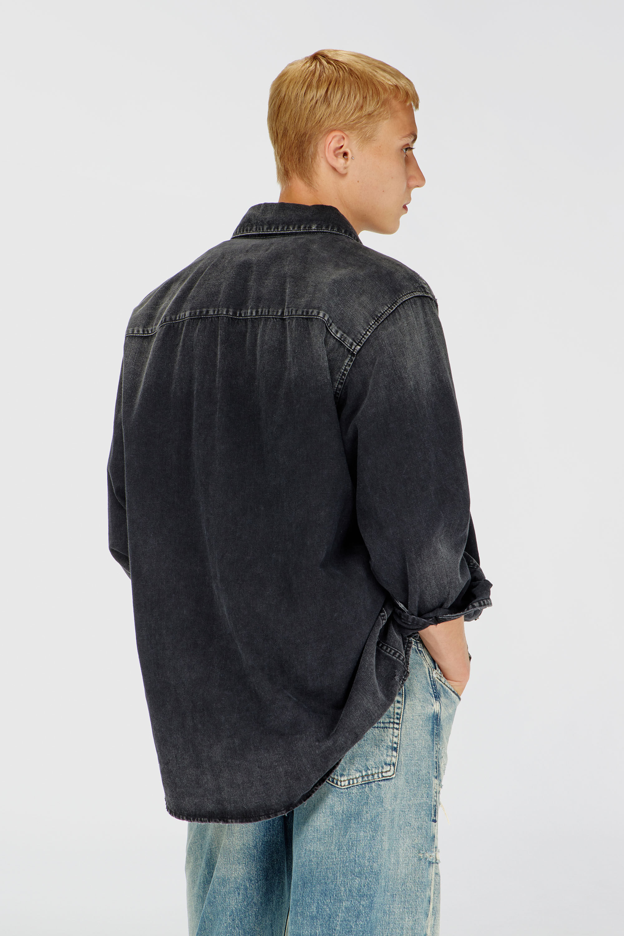 Diesel - D-SIMPLY, Herren Lang&auml;rmeliges Denimhemd in Schwarz - 4
