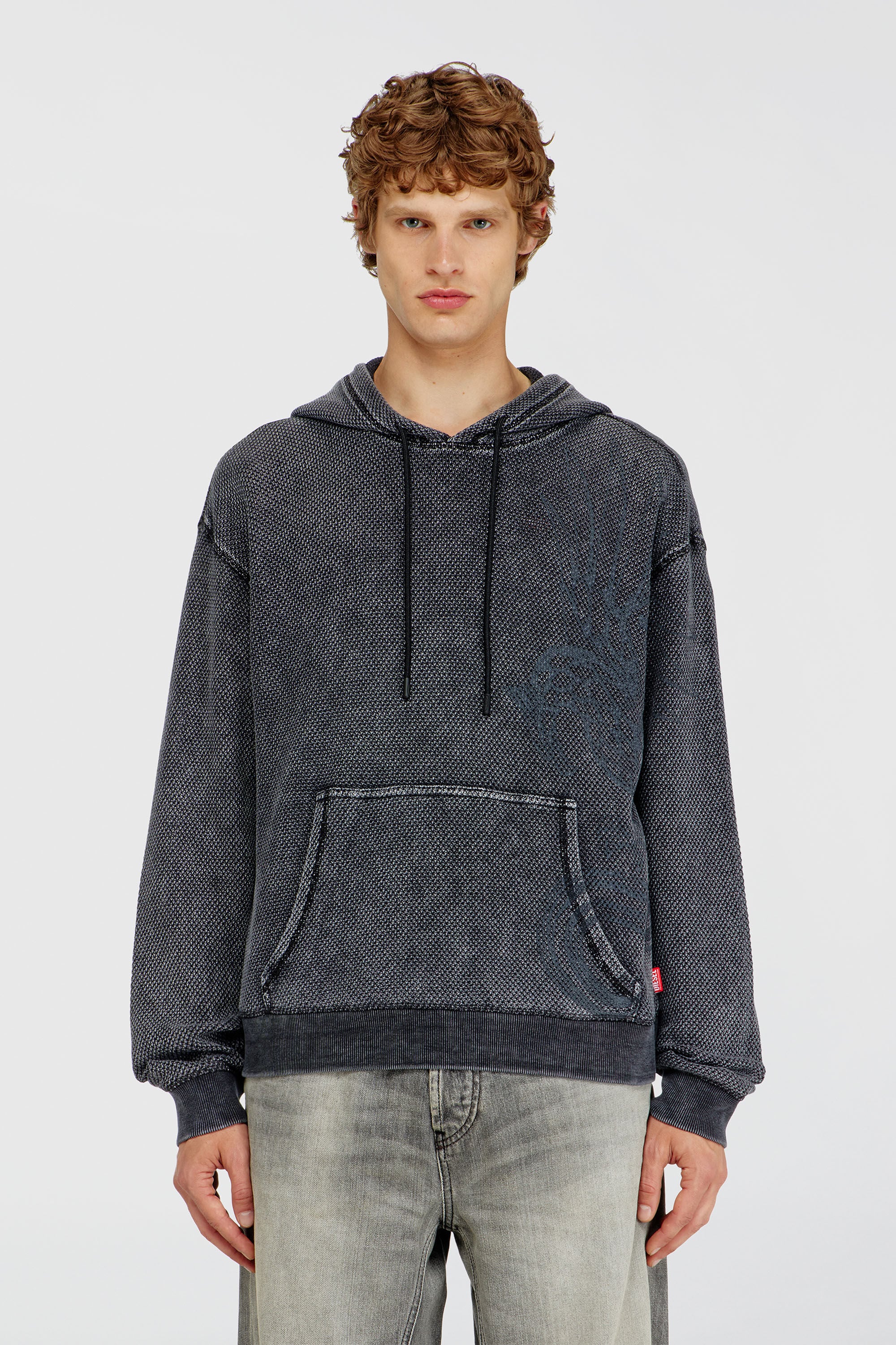 Diesel - S-NORM-HOOD-AA1, Sweat &agrave; capuche en mesh de coton textur&eacute; Homme in Gris - 3