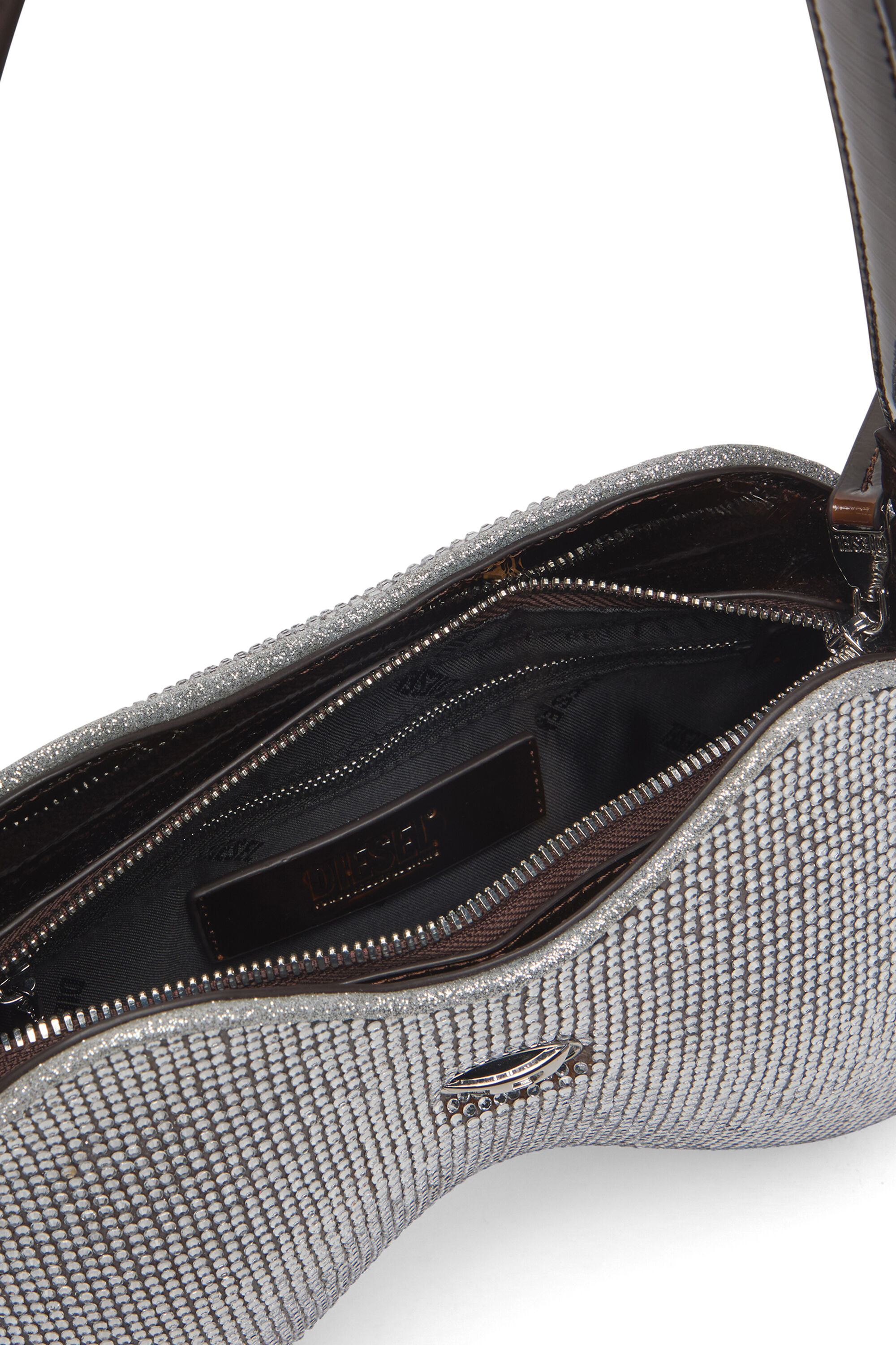 Diesel - DOUBLE-D SHOULDER, Damen Double-D-Schultertasche mit Allover-Kristallen in Silber - 2
