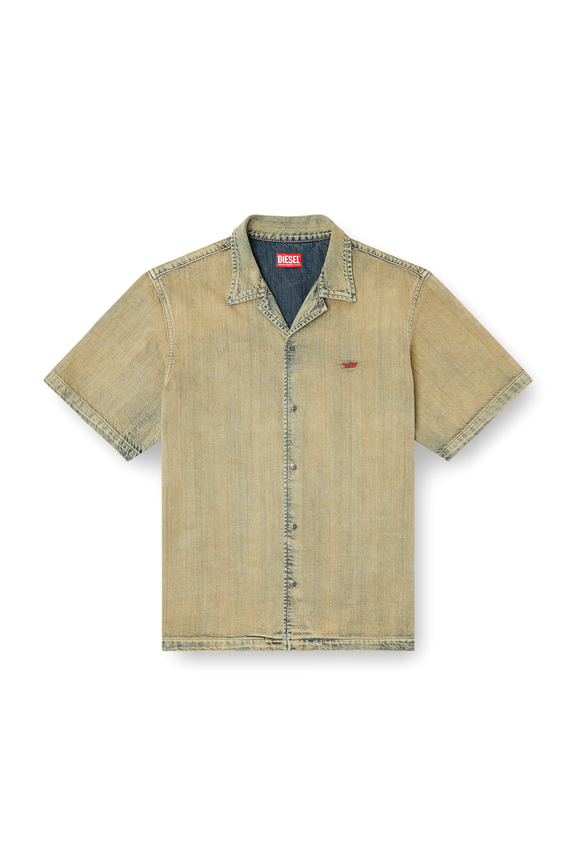 Diesel - D-NABIL-D, Herren Bowling-Shirt aus Goldbrush-Denim in Beige - 2