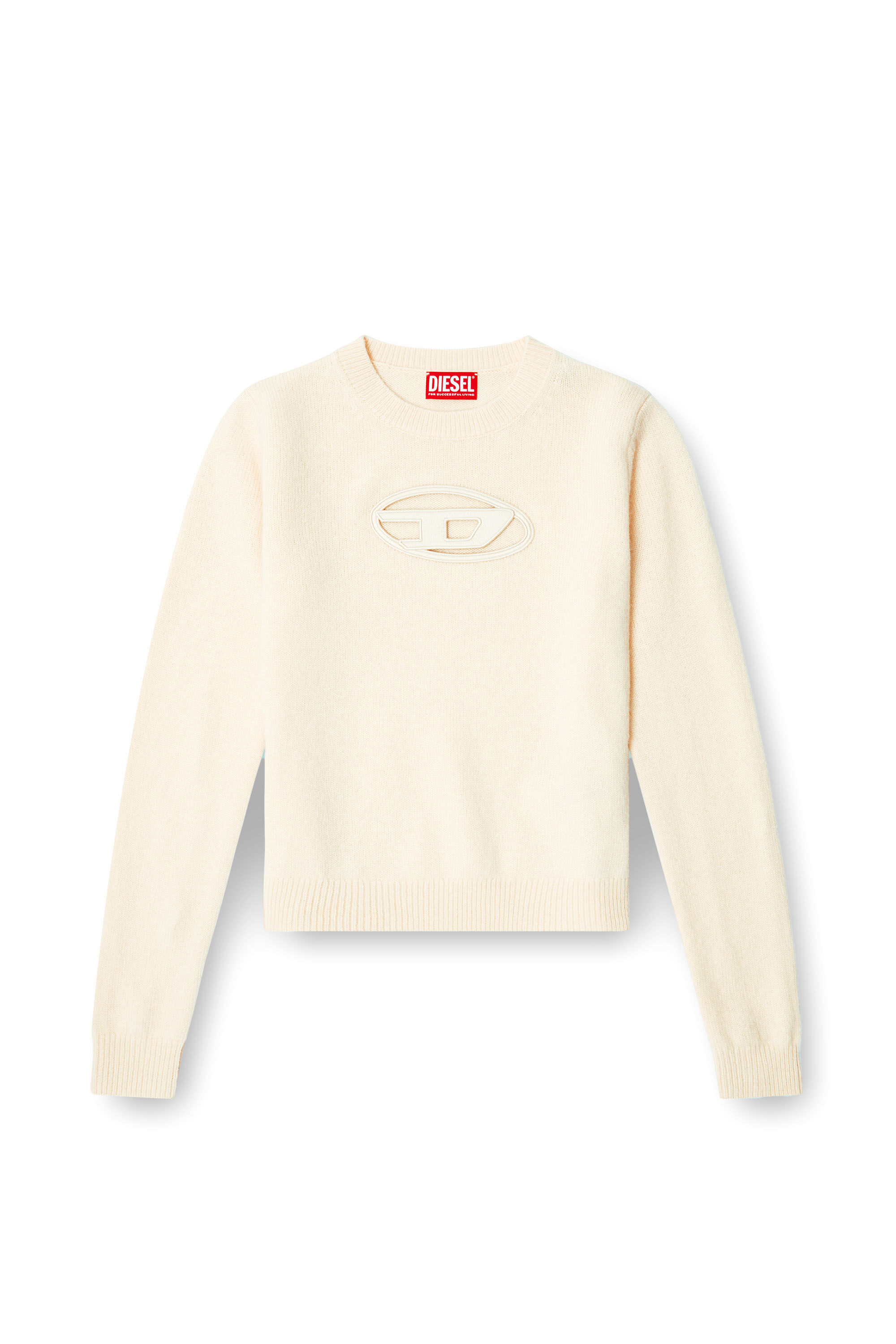 Diesel - M-AREESA-SLIM, Maglia in misto cashmere con logo cut-out Donna in Beige - 2