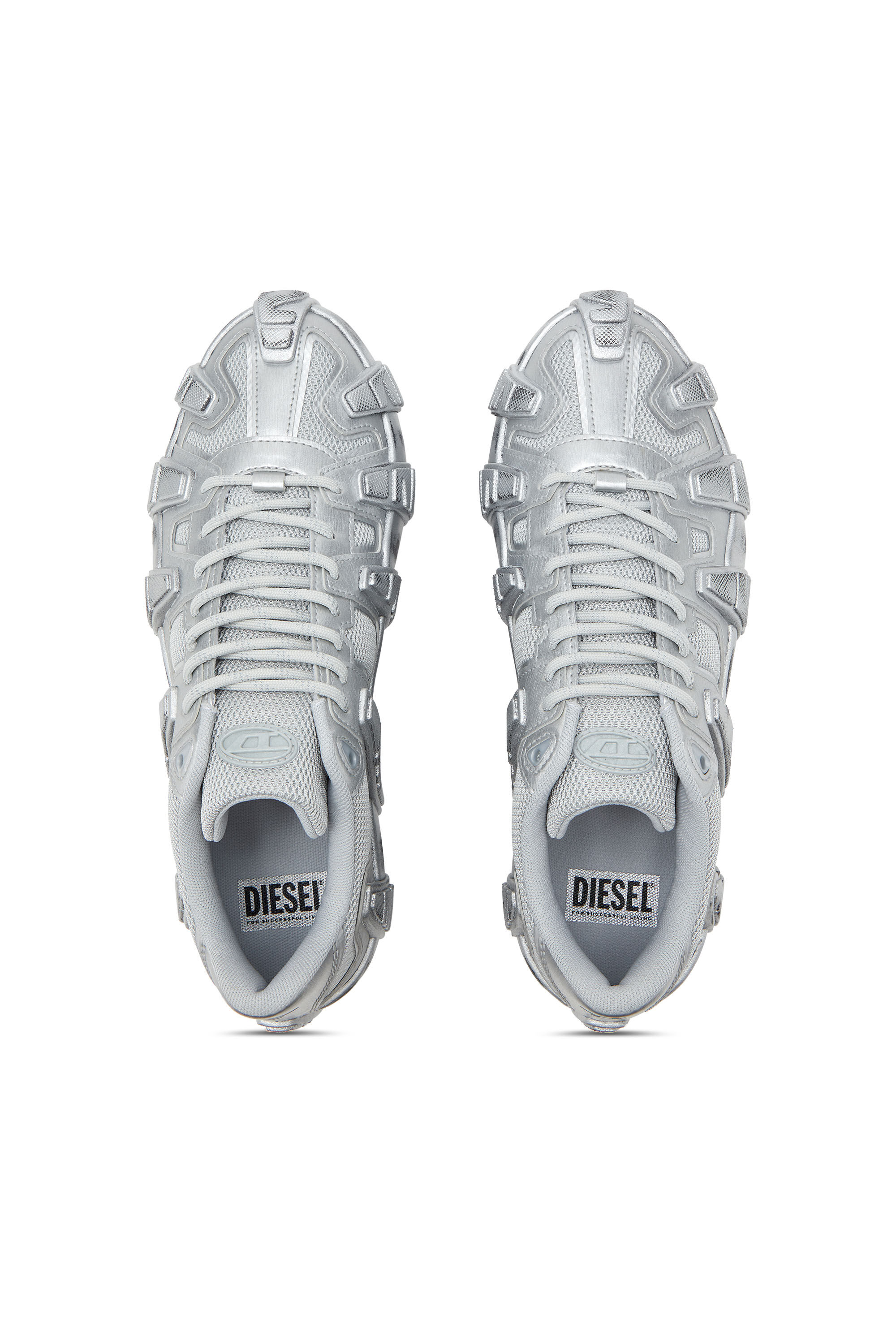 Diesel - S-D-GRIFFE LOW, Sneakers métalliques en mesh et PU Homme in Gris argenté - 4