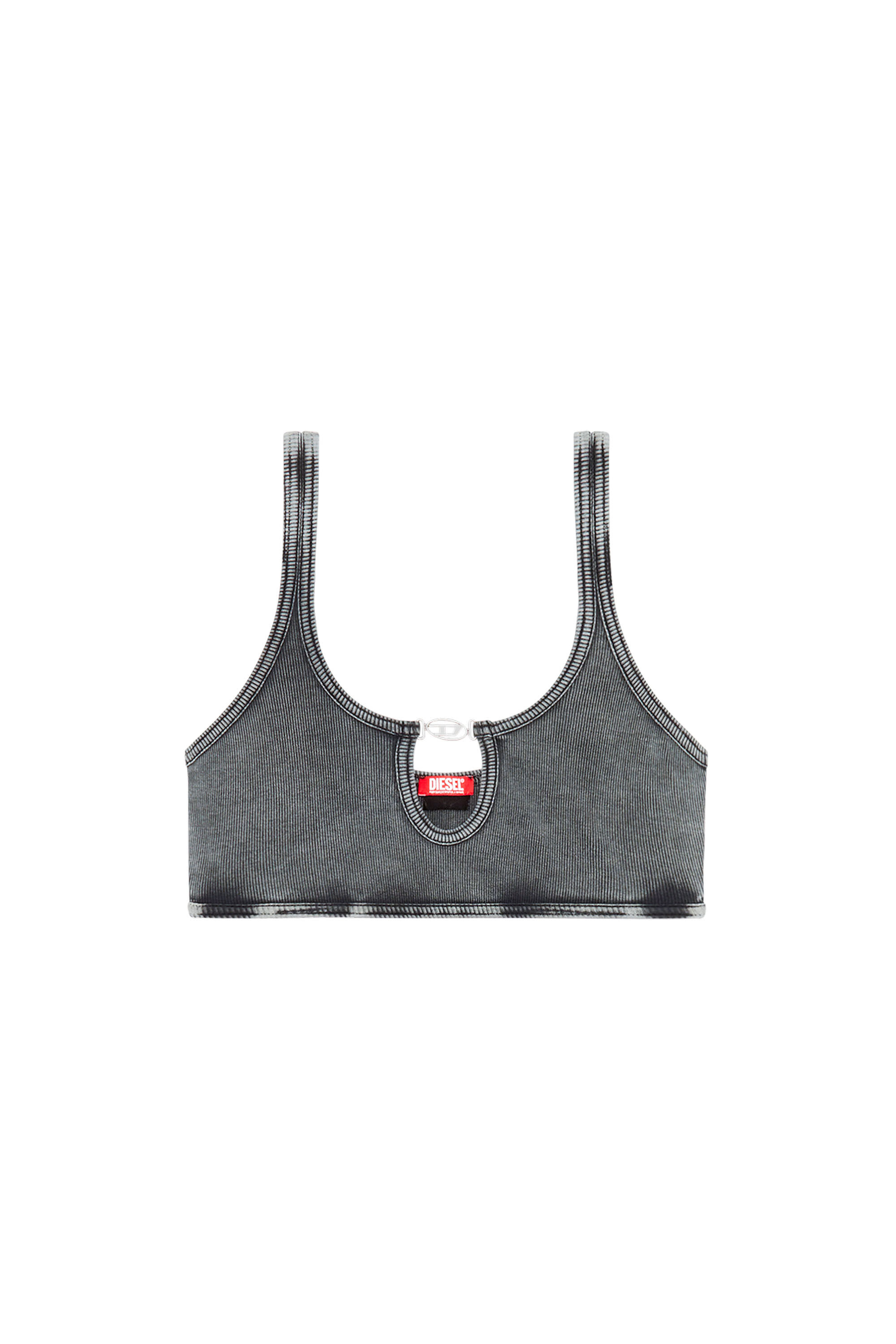Diesel - UFSB-OVAL-D-RIB-BRALETTE, Brassière côtelée avec plaque Oval D Femme in Noir - 2