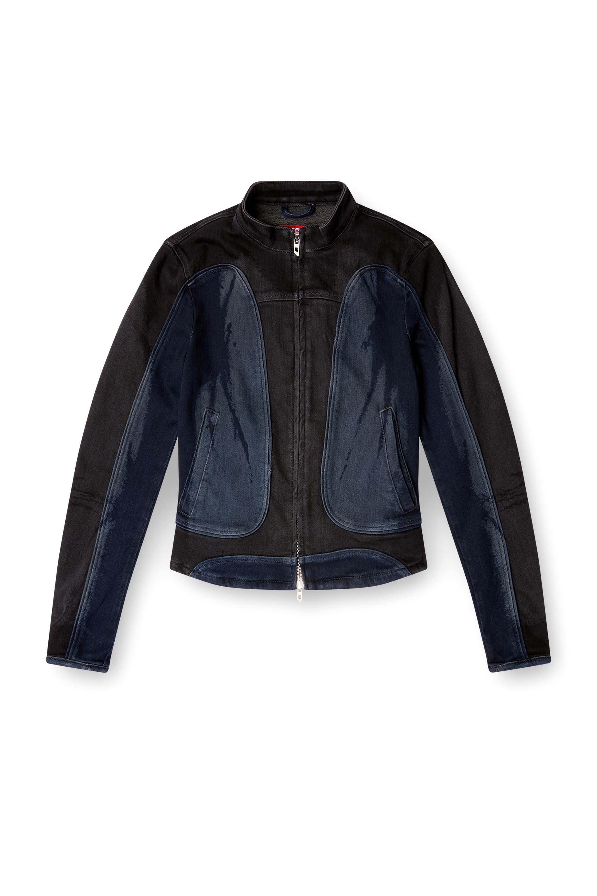 Diesel - DE-MORNY-S, Damen Bikerjacke aus zweifarbigem Denim in Schwarz/Blau - 2