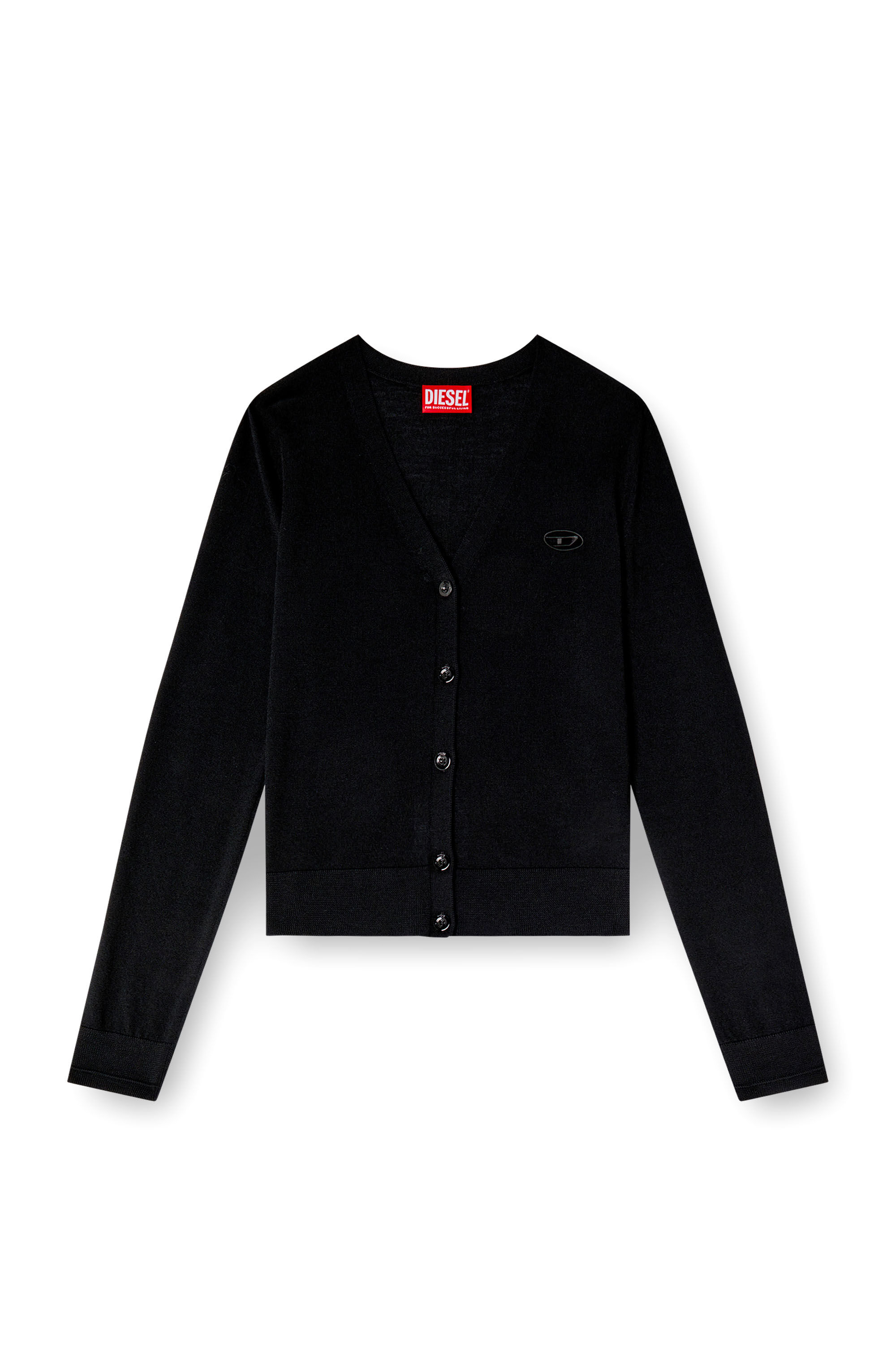 Diesel - M-ALIMA, Cardigan in lana con logo cut-out Donna in Nero - 2