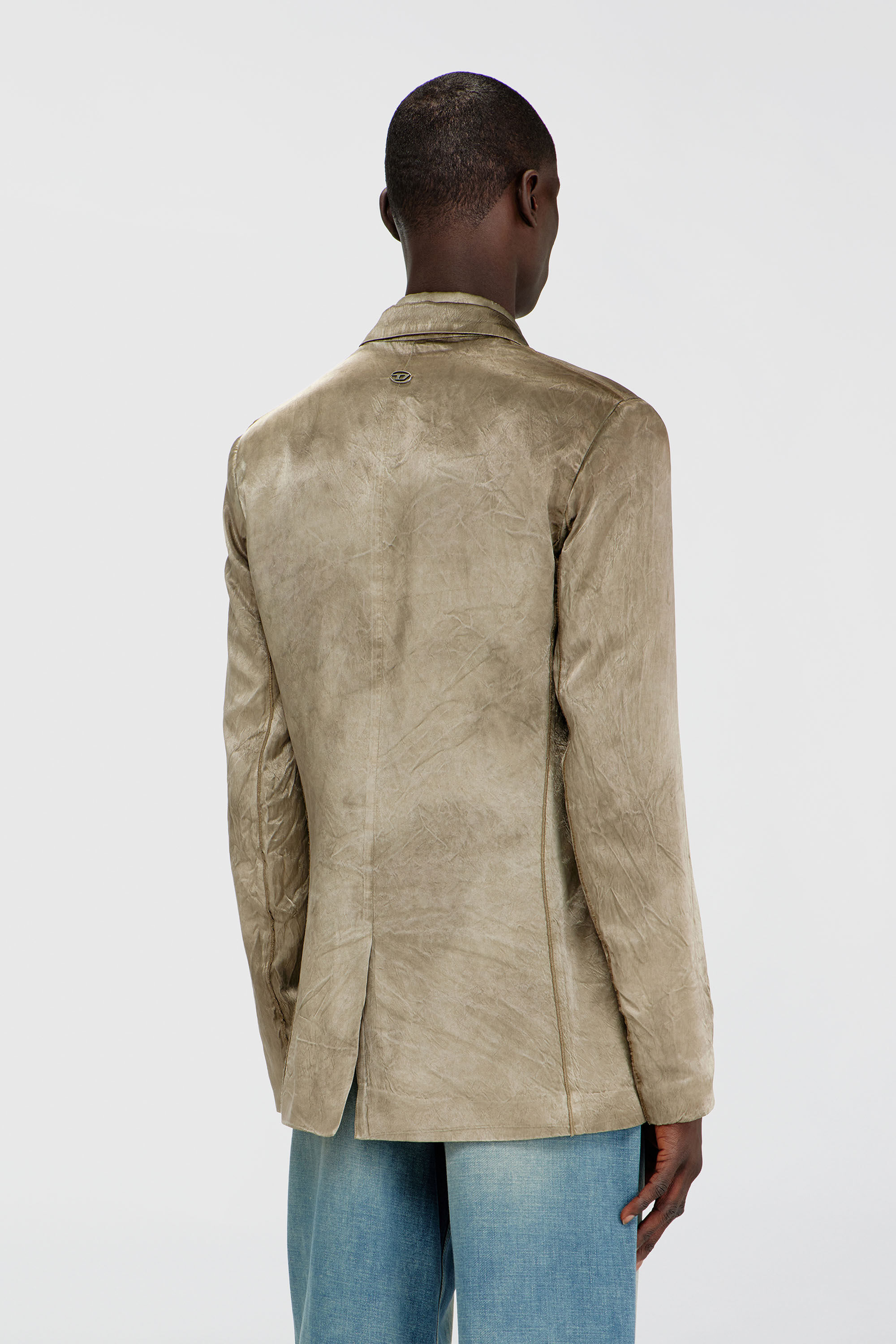 Diesel - J-ANDRE, Blazer en satin froiss&eacute; Homme in Marron - 4