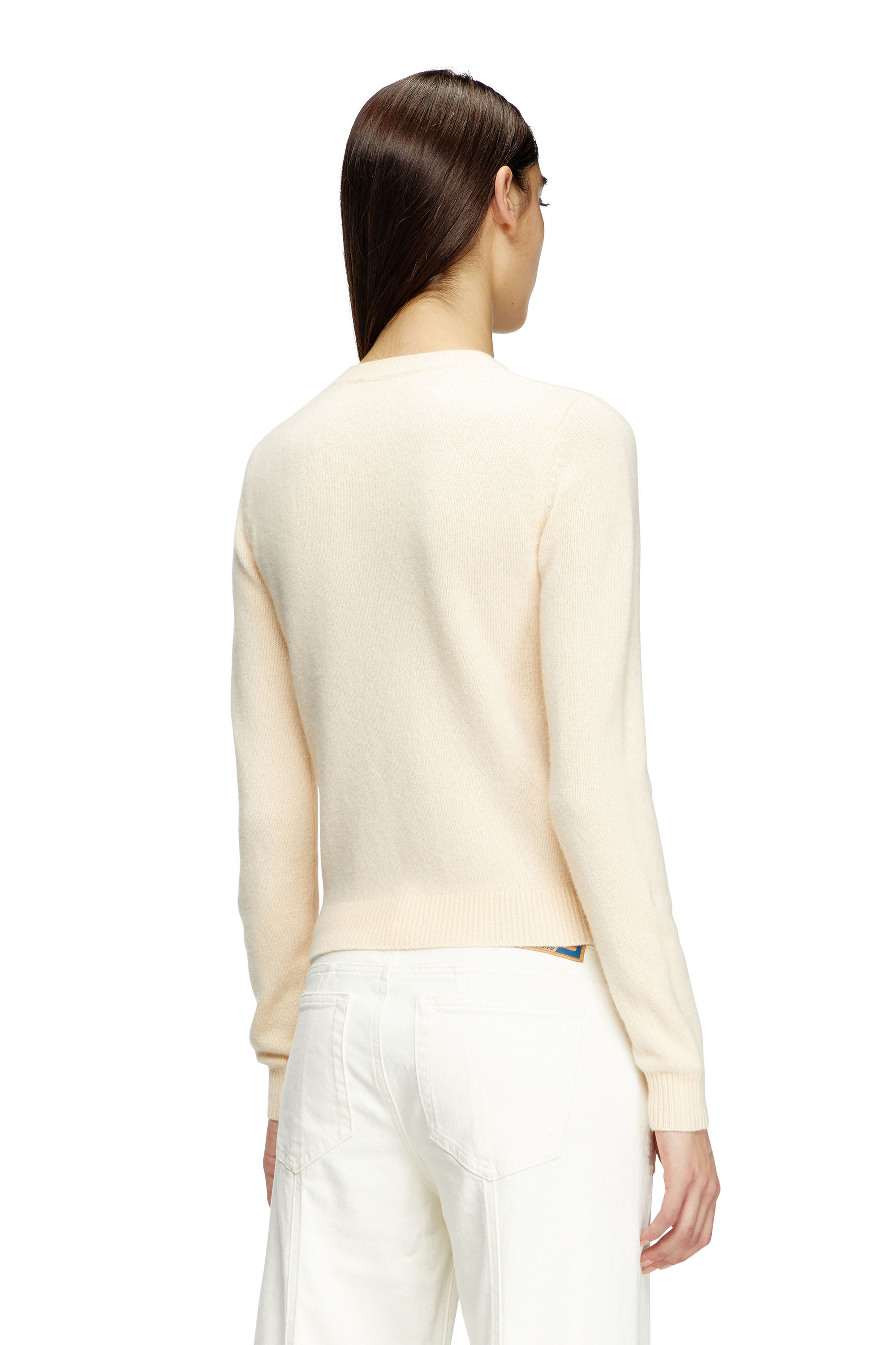 Diesel - M-AREESA-SLIM, Maglia in misto cashmere con logo cut-out Donna in Beige - 4