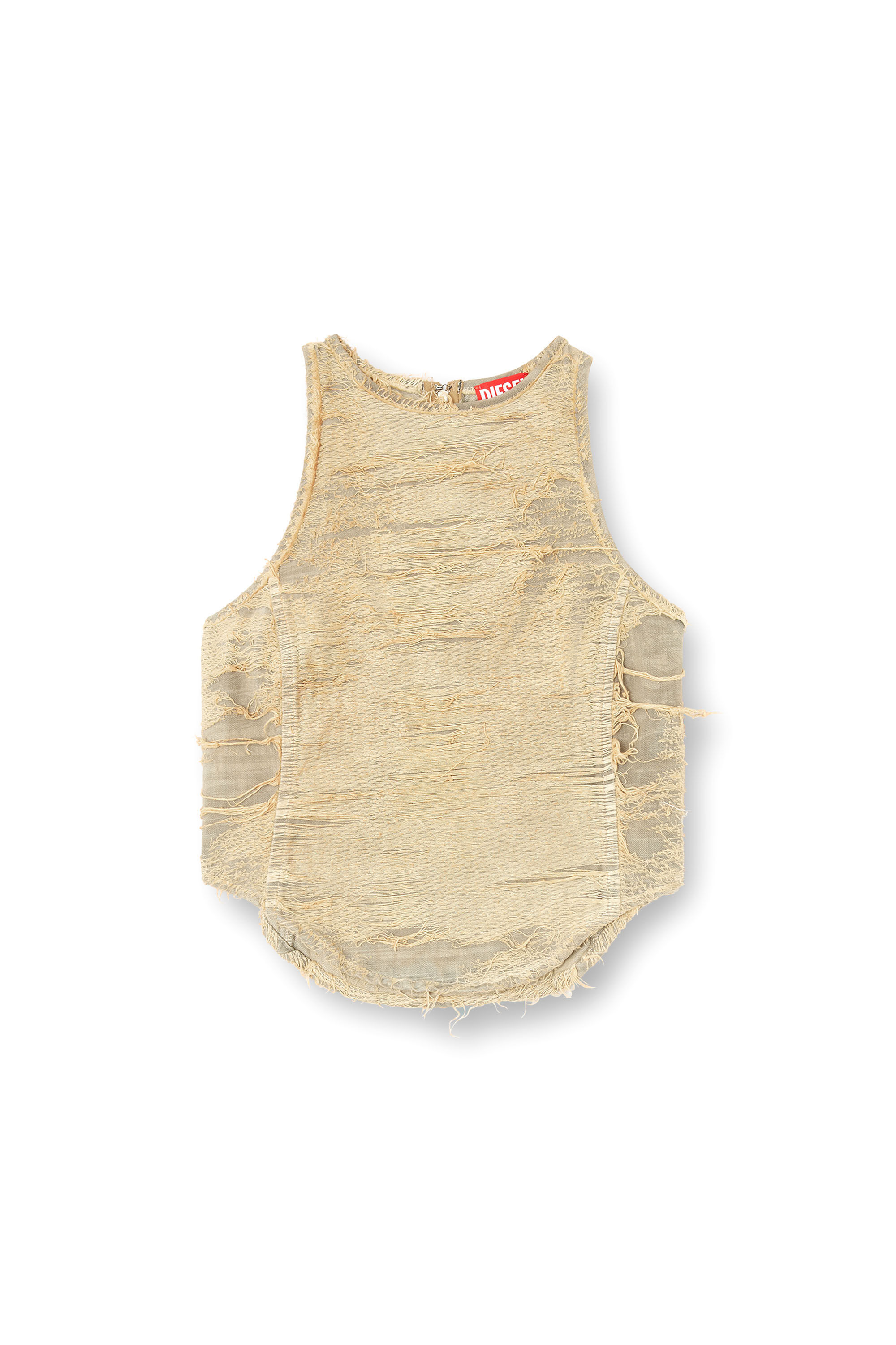 Diesel - DE-ASTRO-FSG, Damen Oberteil aus überfärbtem Denim mit fließenden Fäden in Beige - 2