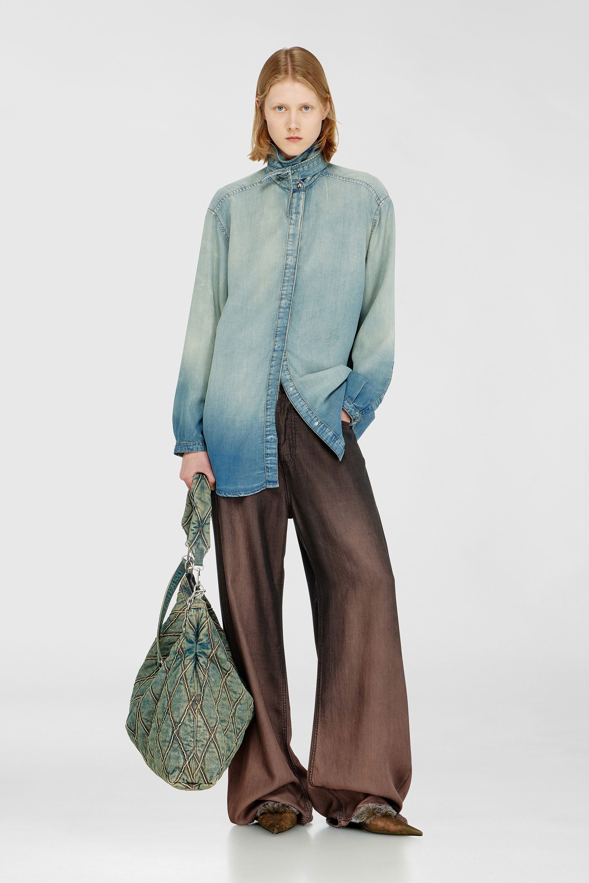 Diesel - DE-ARVEN-S1, Camicia in denim fluido effetto marmorizzato Donna in Blu - 1