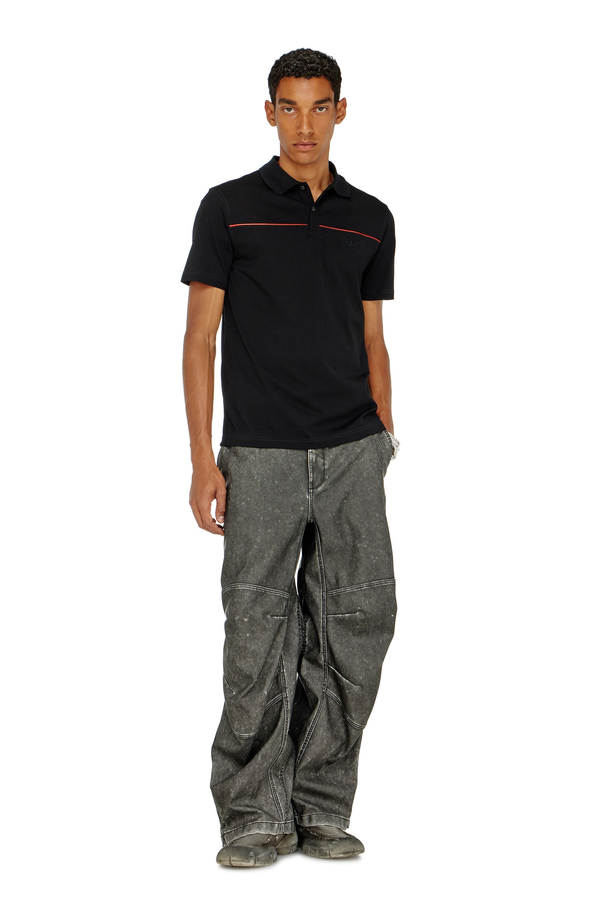 Diesel - T-REJUST-PIPING, Polo con profili a contrasto Uomo in Nero - 1