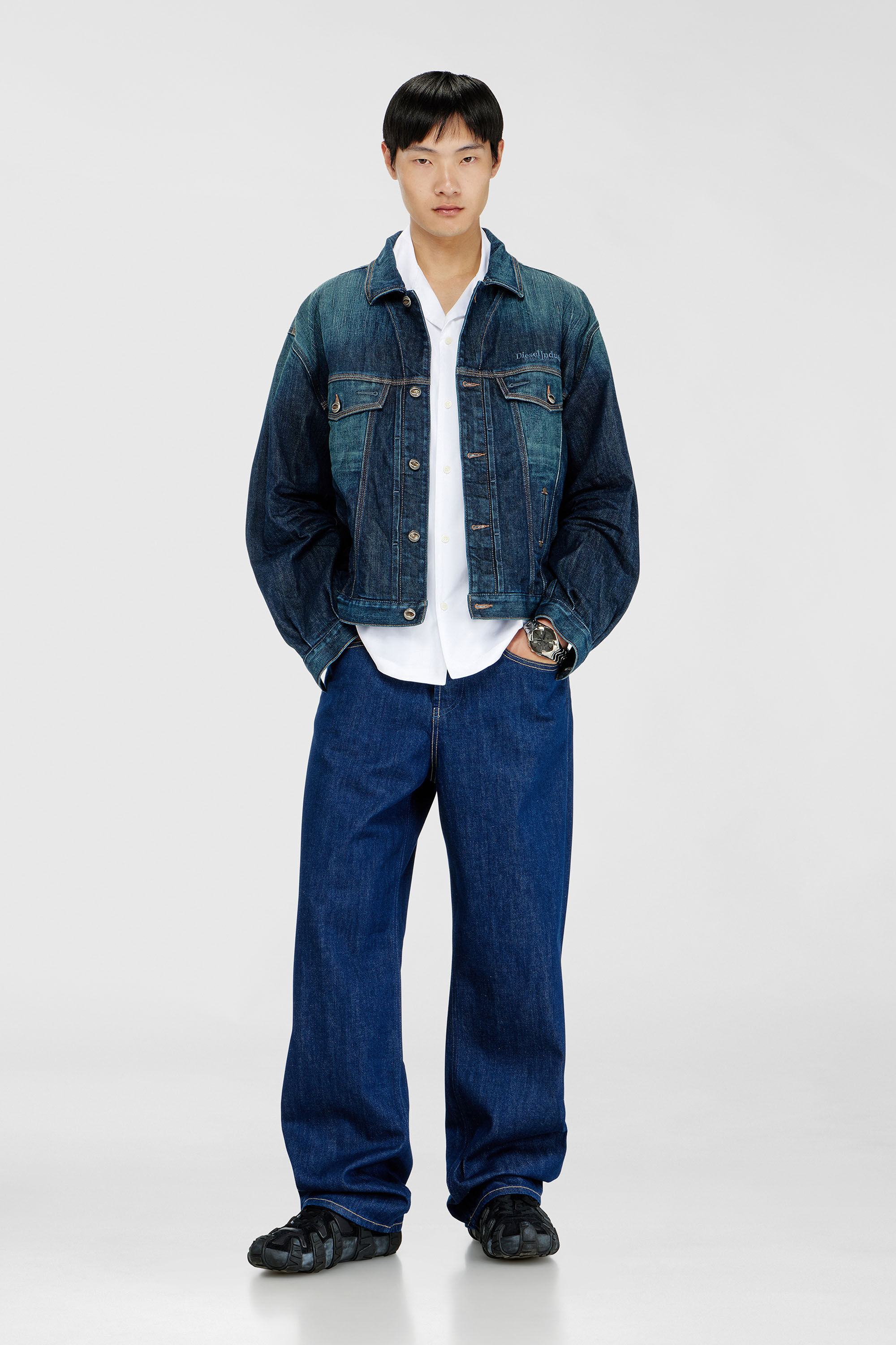 Diesel - S-MAC-GSBH, Camicia in popeline elasticizzato con ricamo Oval D Uomo in Bianco - 1