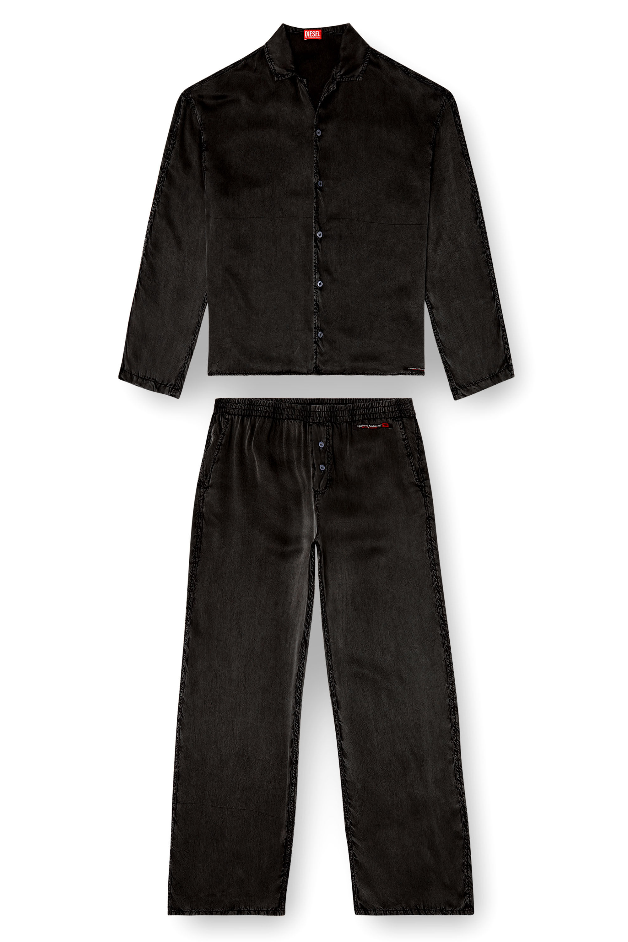 Diesel - SET-KEITH-DNM, Pigiama fluido effetto denim Unisex in Nero - 2