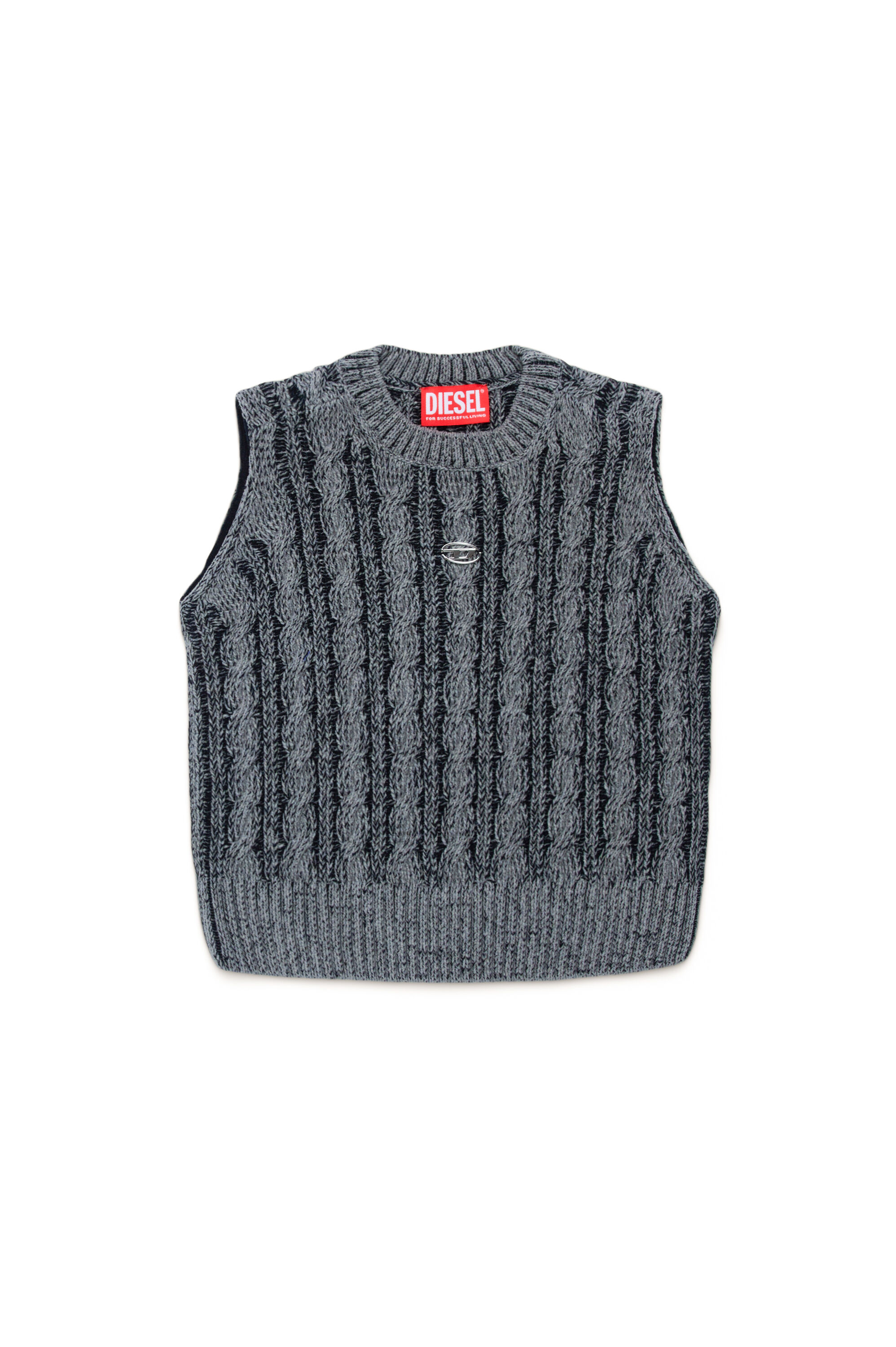 Diesel - KMPANAS, Woman Cable-knit vest in two-tone yarn in Black - Image 1