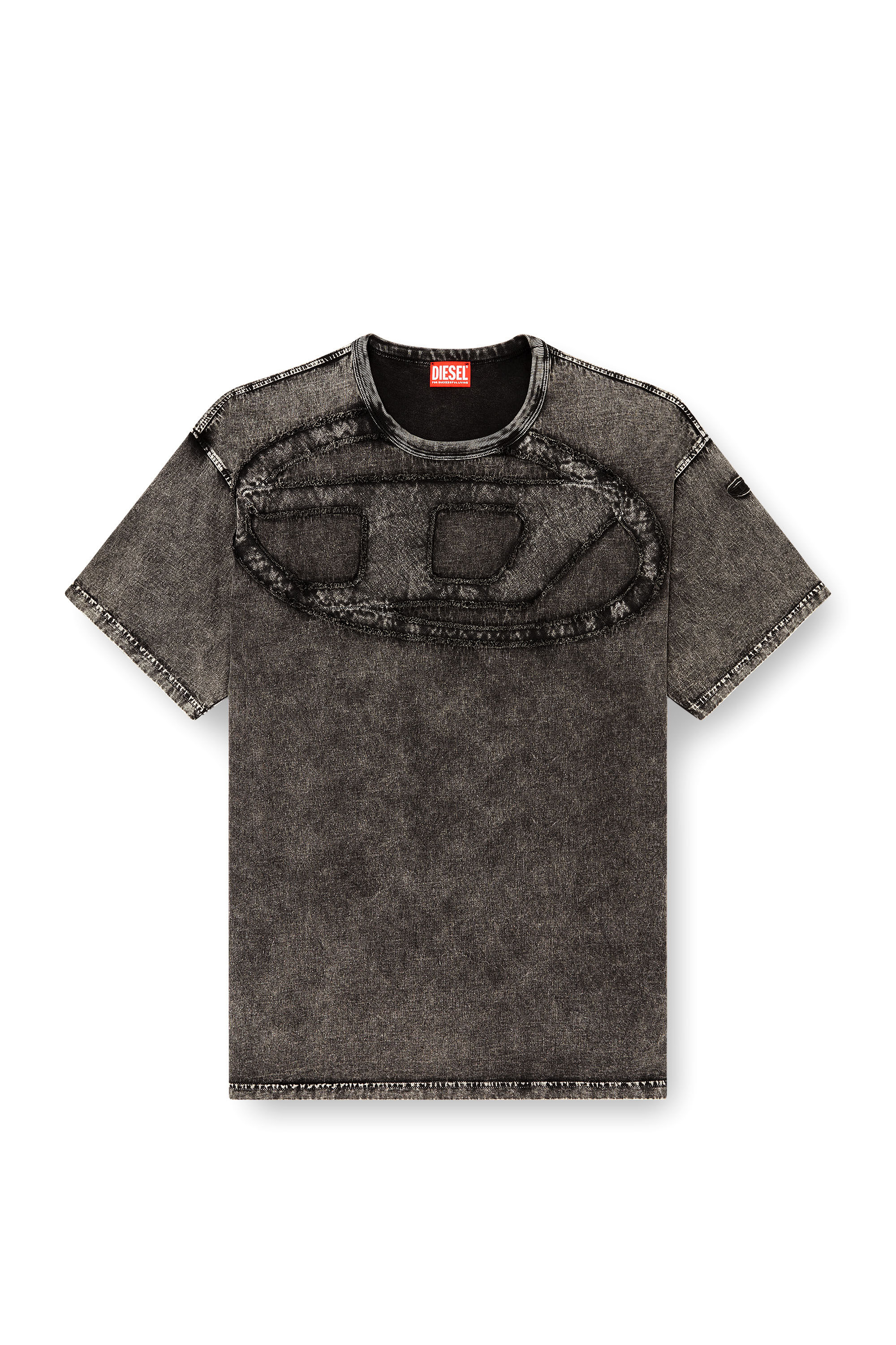 Diesel - T-BOXT-DEN, T-shirt in cotone dal taglio rilassato con applicazione Oval D Uomo in Grigio - 2