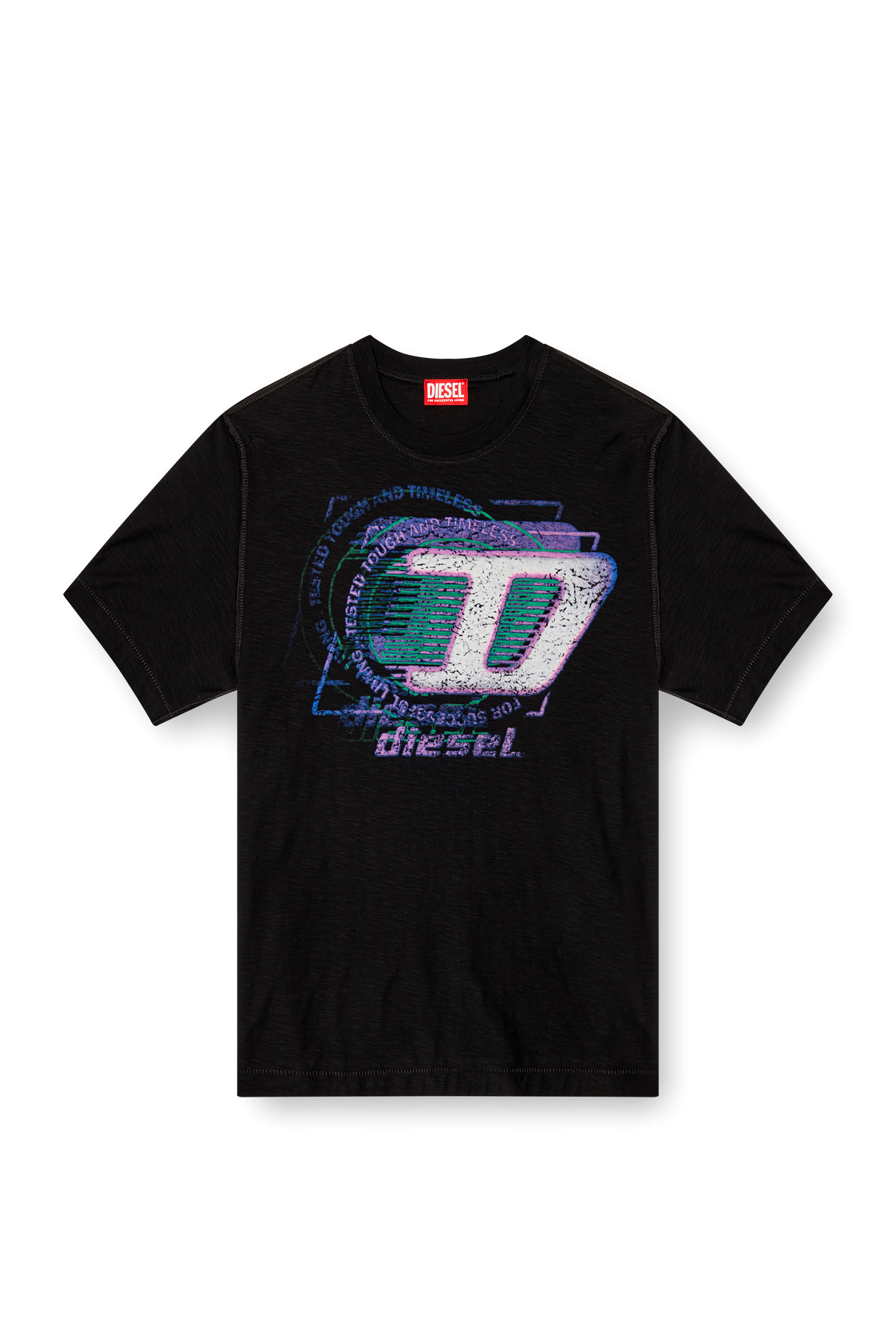 Diesel - T-ADJUST-R11, Herren T-Shirt aus grober Baumwolle mit beflocktem Logo in Schwarz - 2