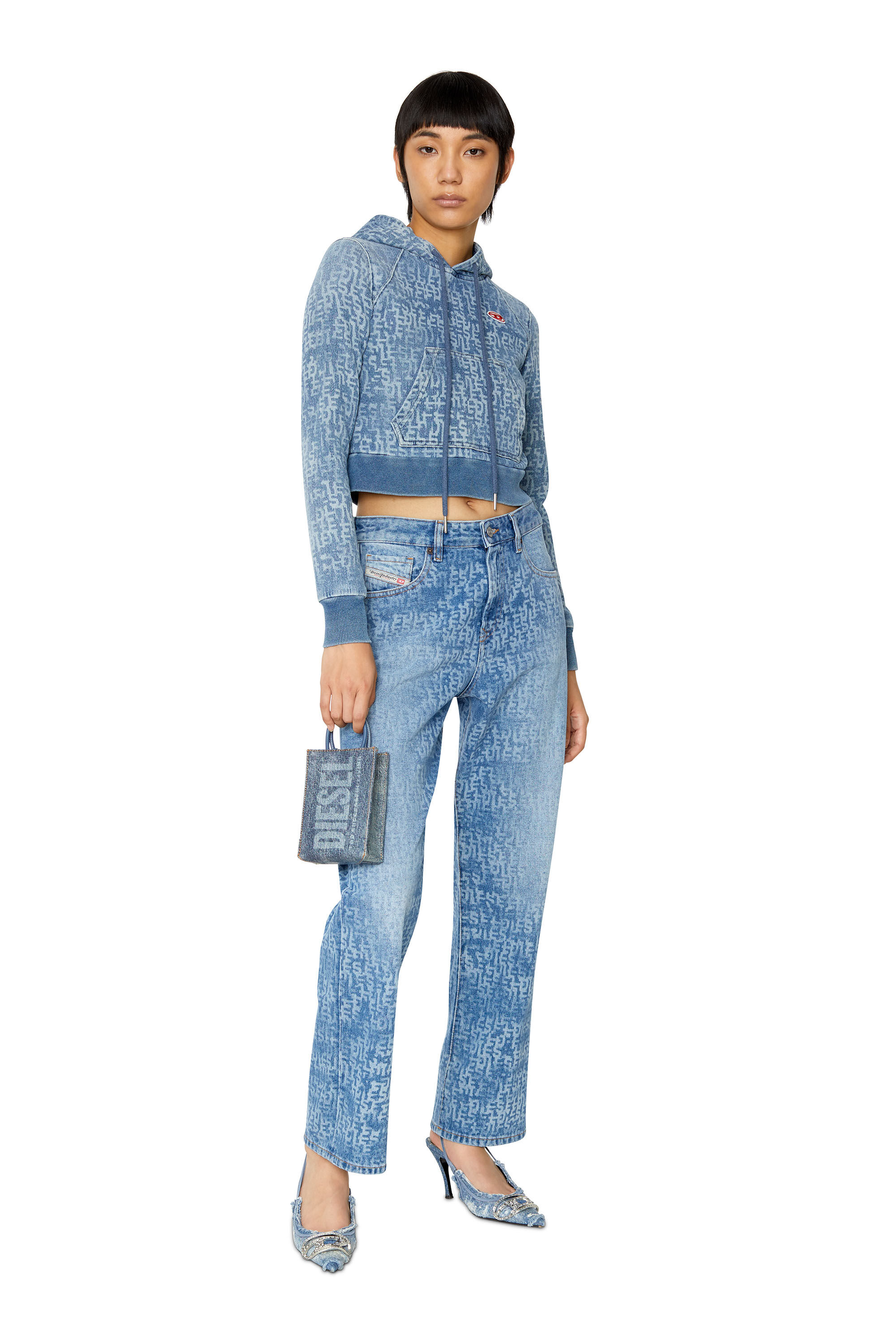 Diesel - D-ANGY TRACK DENIM HOODIE, Hellblau - Image 1