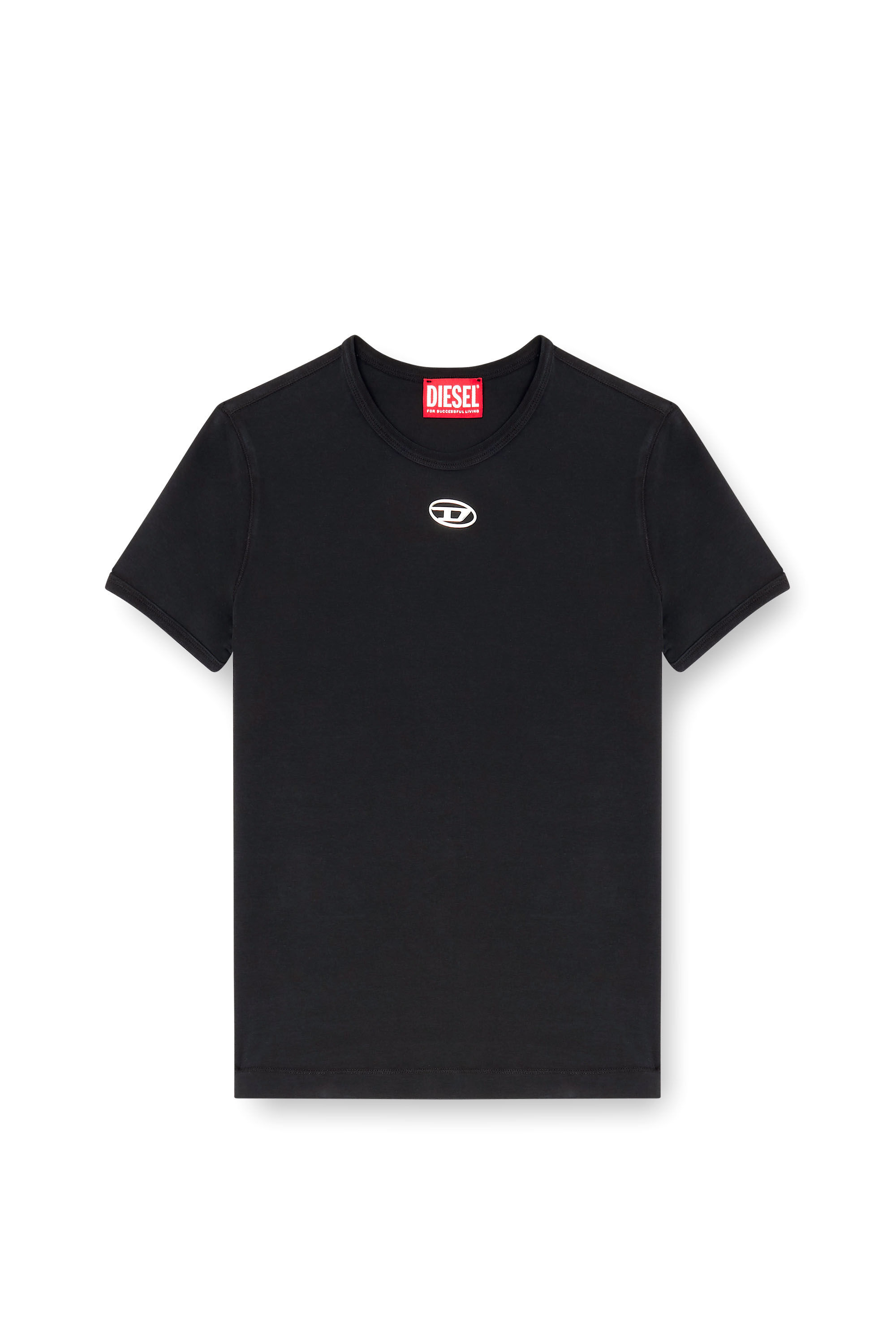 Diesel - T-UNCUTIESLONG-OD, T-shirt slim con Oval D metallico Donna in Nero - 2