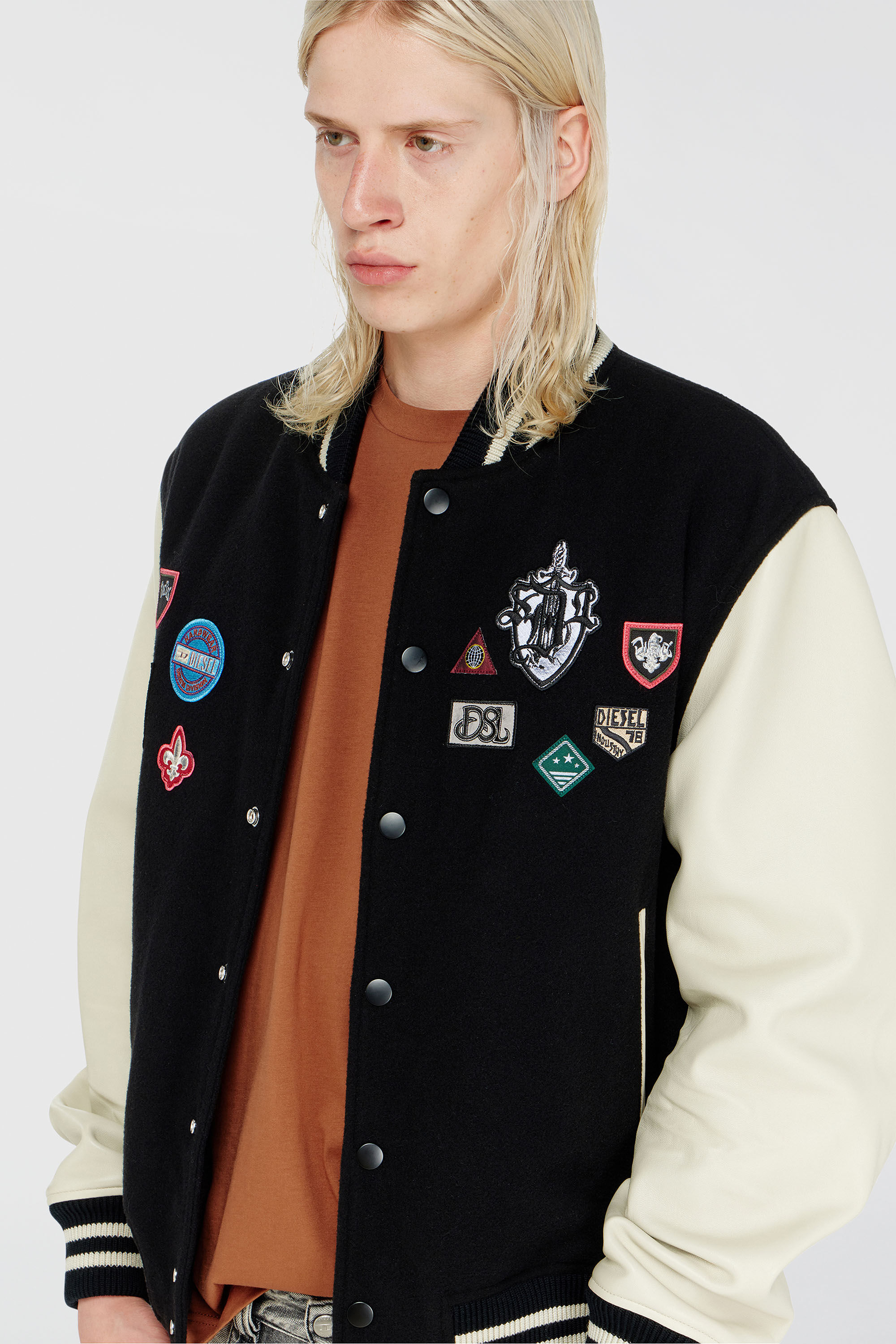Diesel - L-ARRY-PATCH, Bomber in lana e pelle con patch Uomo in Multicolor - 6
