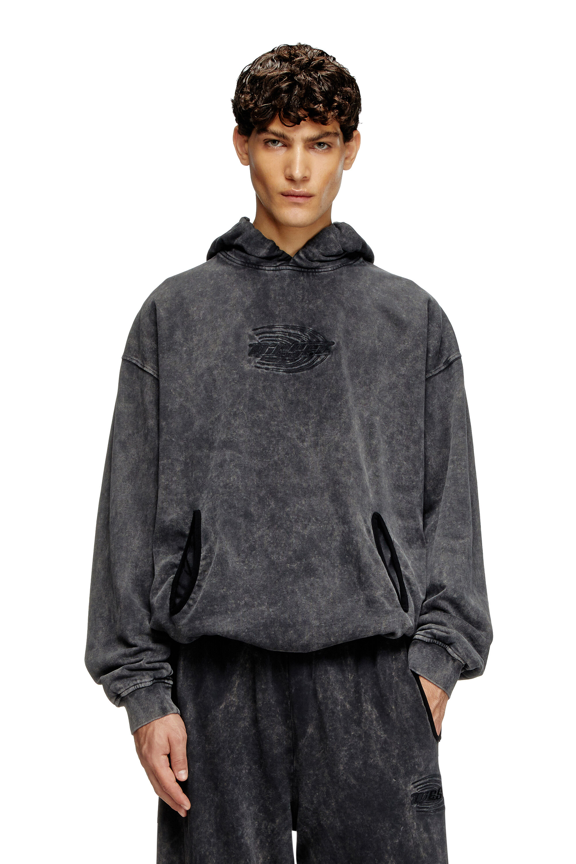 Diesel - S-BOXSTIC-HOOD, Sweat-shirt à capuche froncé et délavé à l'acide Mixte in Gris - 3