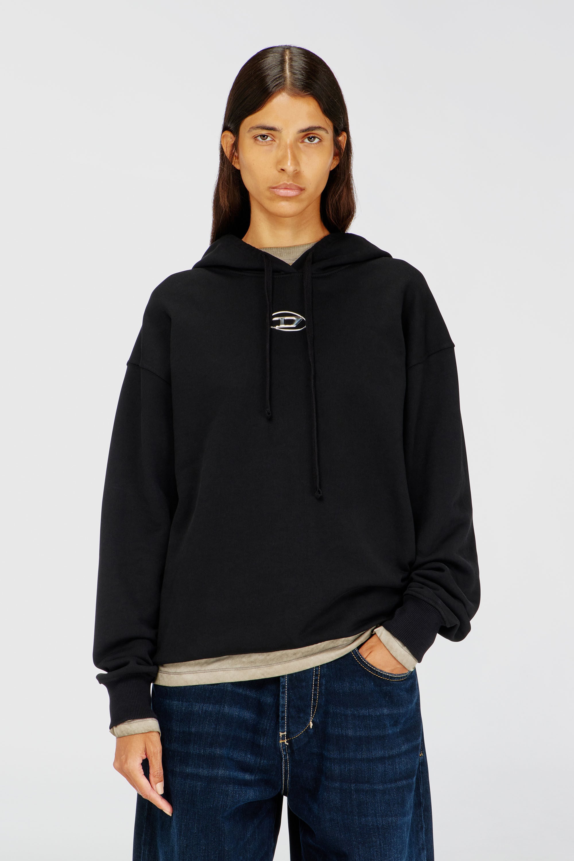 Diesel - F-BUXT-HOOD-OD, Hoodie con Oval D metallizzato Donna in Nero - 3