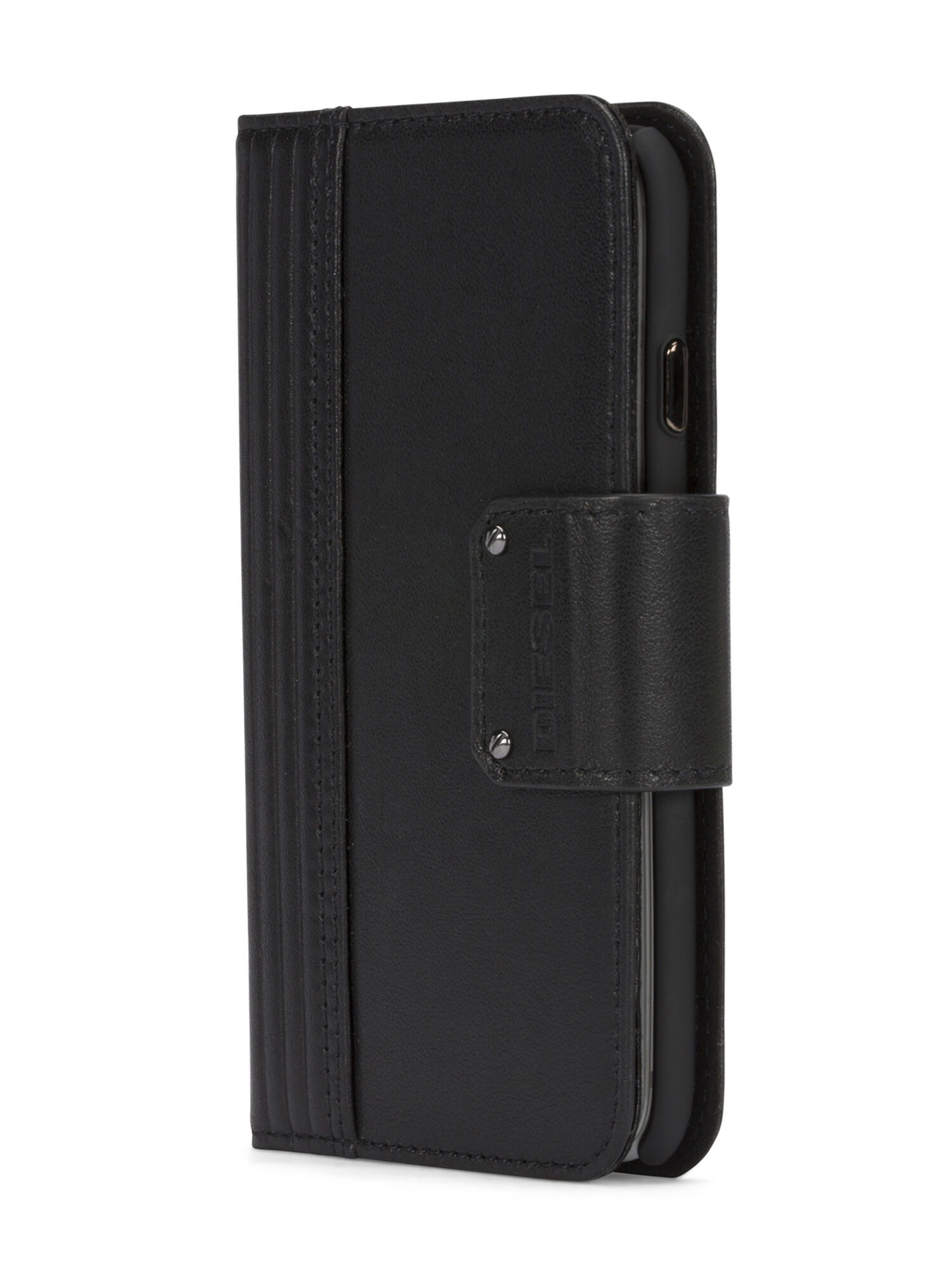 Diesel - BLACK LINED LEATHER IPHONE 8 PLUS/7 PLUS FOLIO, Unisex Klappcover mit schwarzem Leder, iPhone 8Plus/7Plus in Schwarz - 2