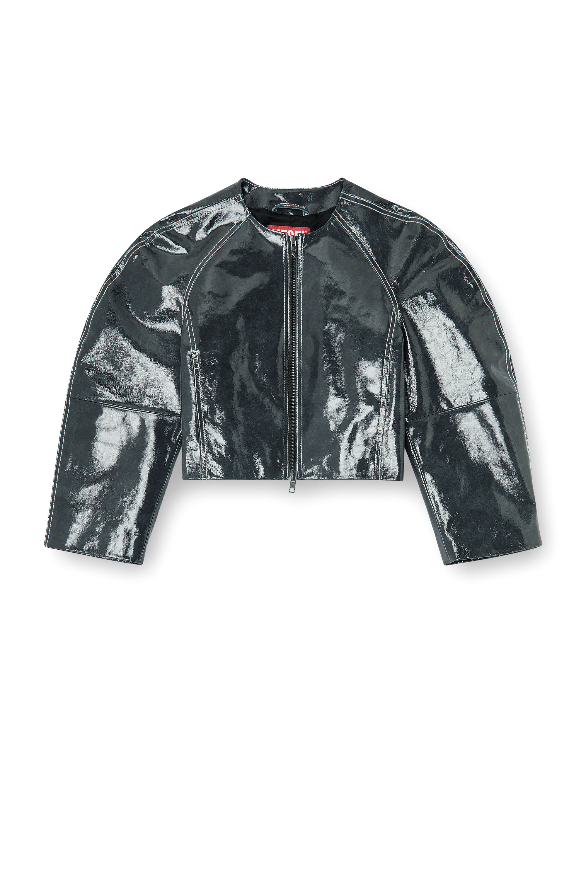 Diesel - L-ANDON, Damen Patent-leather jacket mit Cocoon-&Auml;rmeln in Dunkelgrau - 2