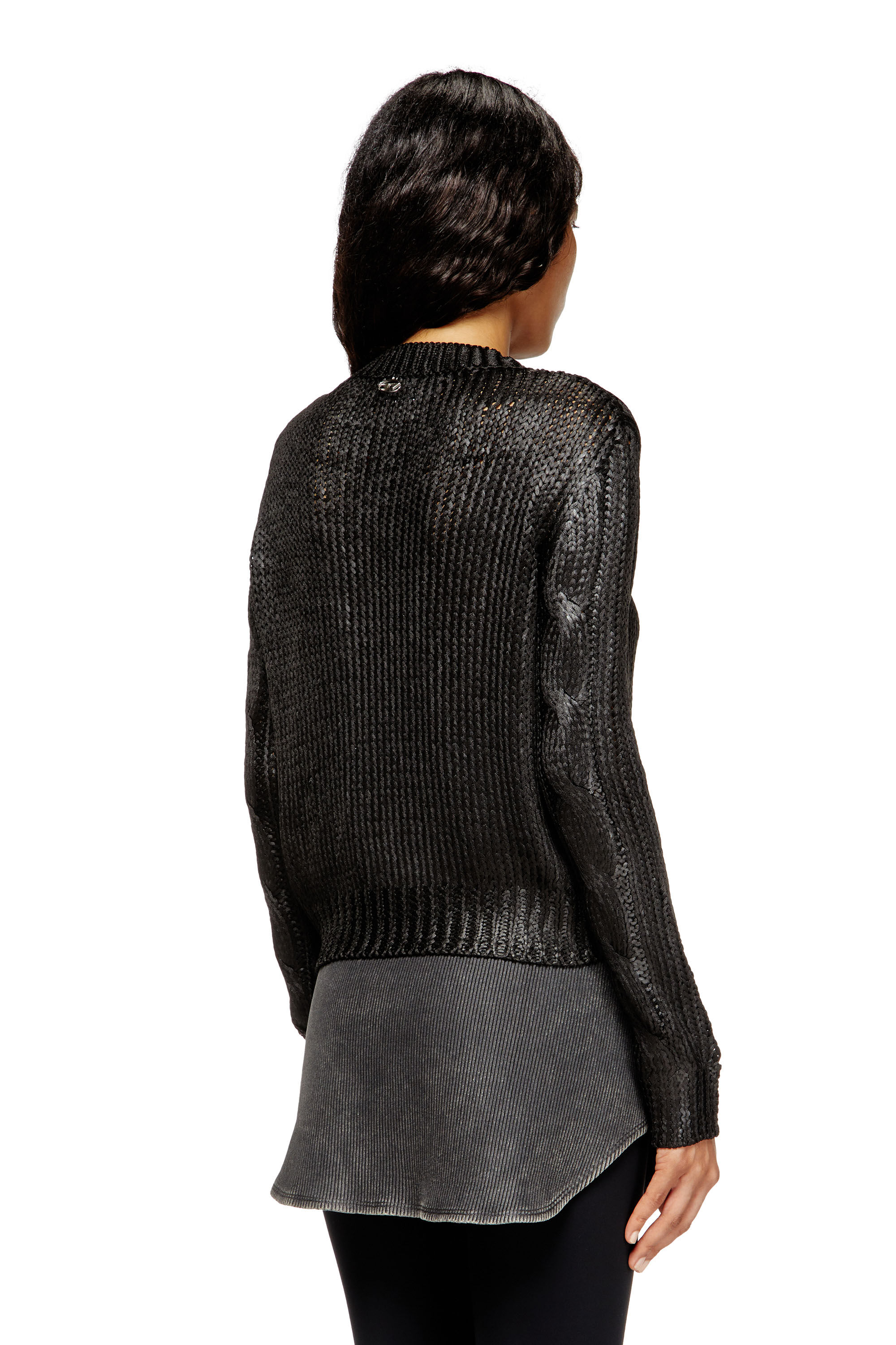 Diesel - M-MICCHA, Maglia con lavorazione a treccia e effetto shiny Donna in Nero - 4