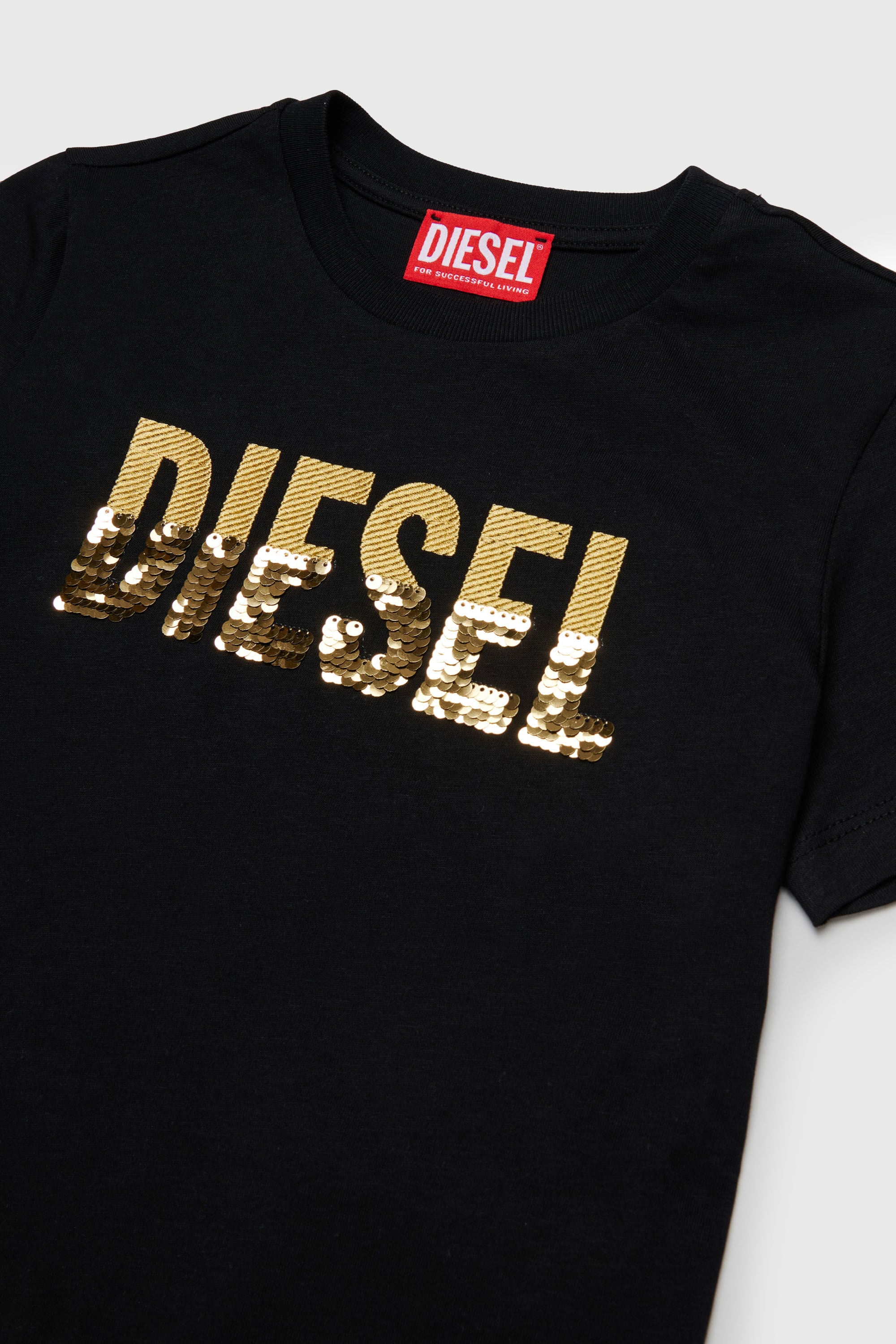 Diesel - TPALLY, T-shirt in cotone con logo in paillettes Donna in Nero - 3