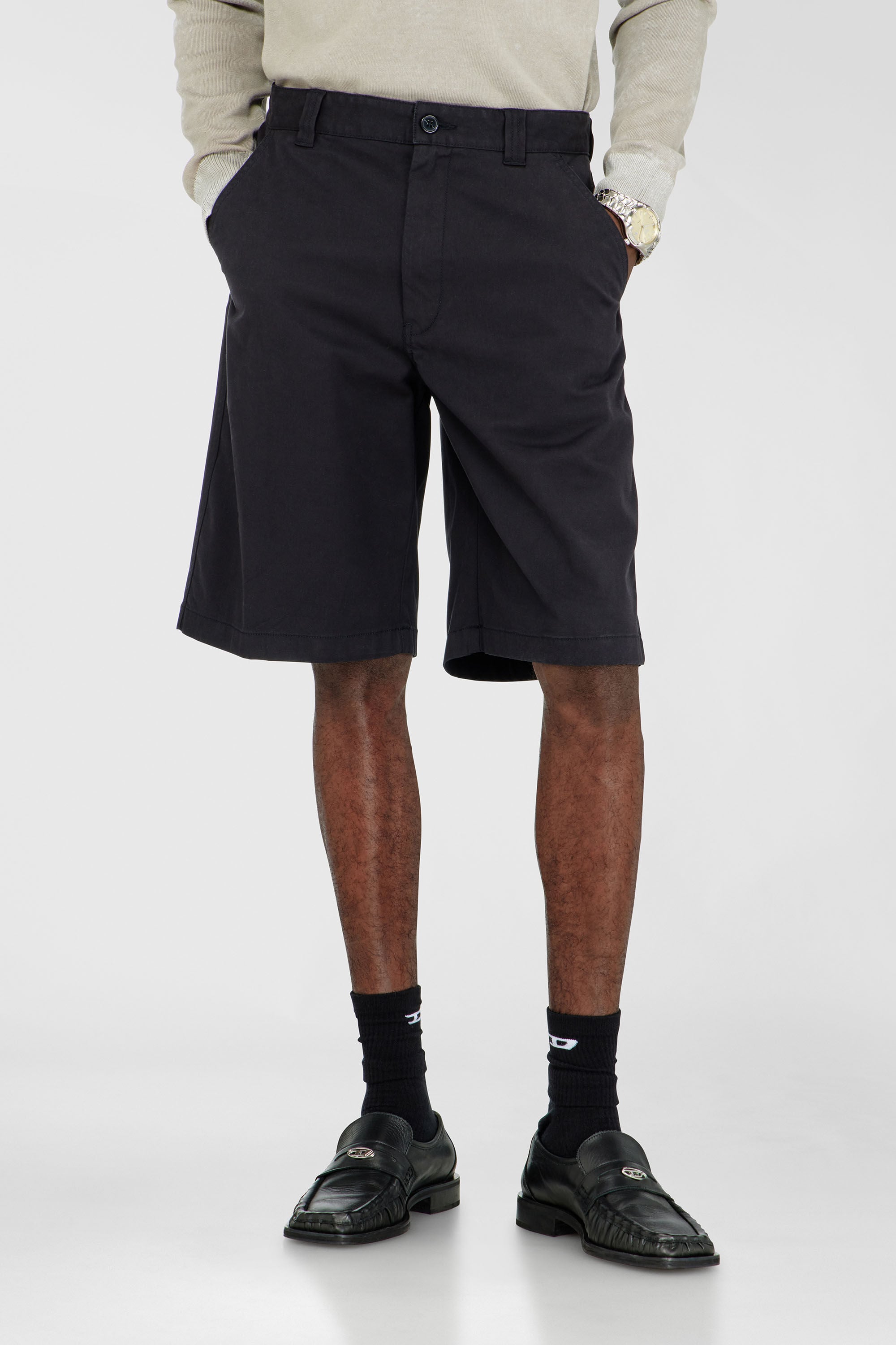 Diesel - P-HANT-CHINO-SHORT-EPCH, Pantaloncini di cotone con trattamento stonewash Uomo in Nero - 3