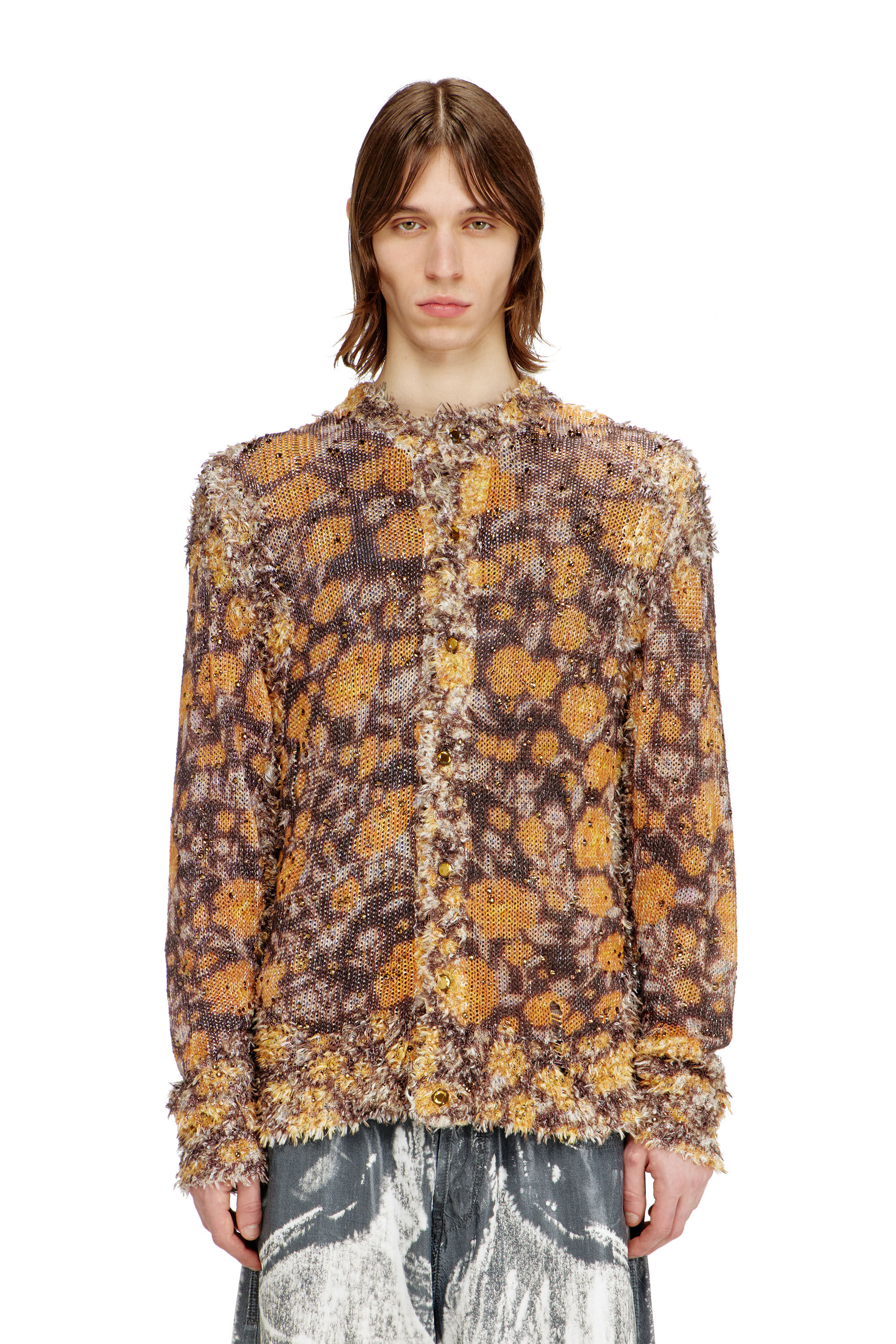 Diesel - K-LINNUS, Cardigan in misto lino stampato con cristalli Uomo in Multicolor - 3