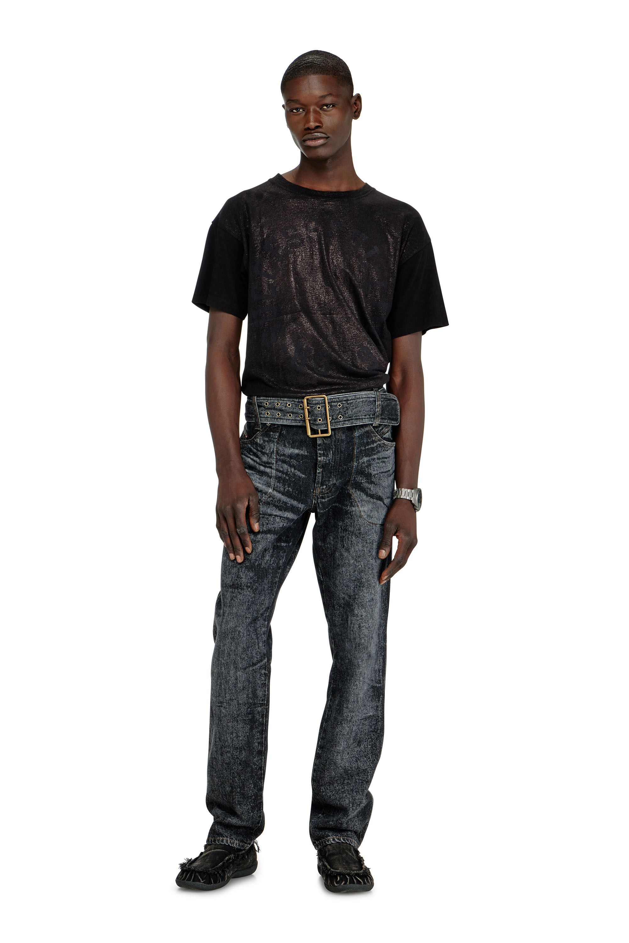 Diesel - T-NORM-AA2, T-shirt en coton &agrave; col rond avec imprim&eacute; foil Homme in ToBeDefined - 1