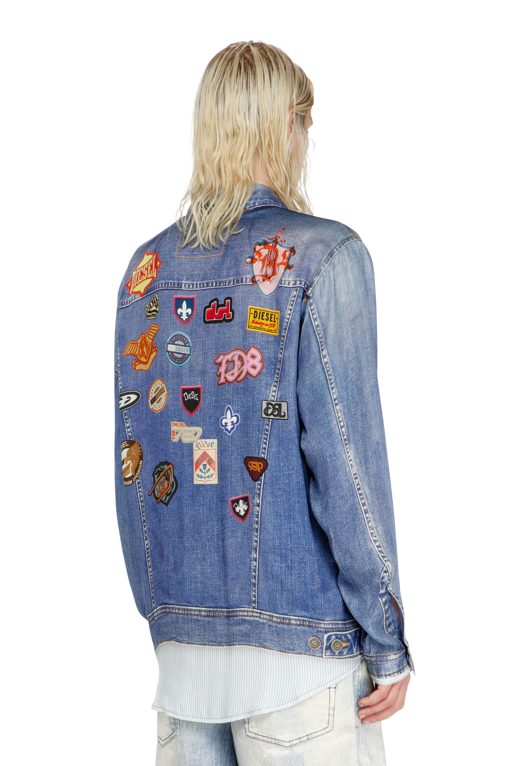 Diesel - S-SIMPLY-PATCH, Herren Satinhemd mit trompe-l'oeil denim-print in null - 4