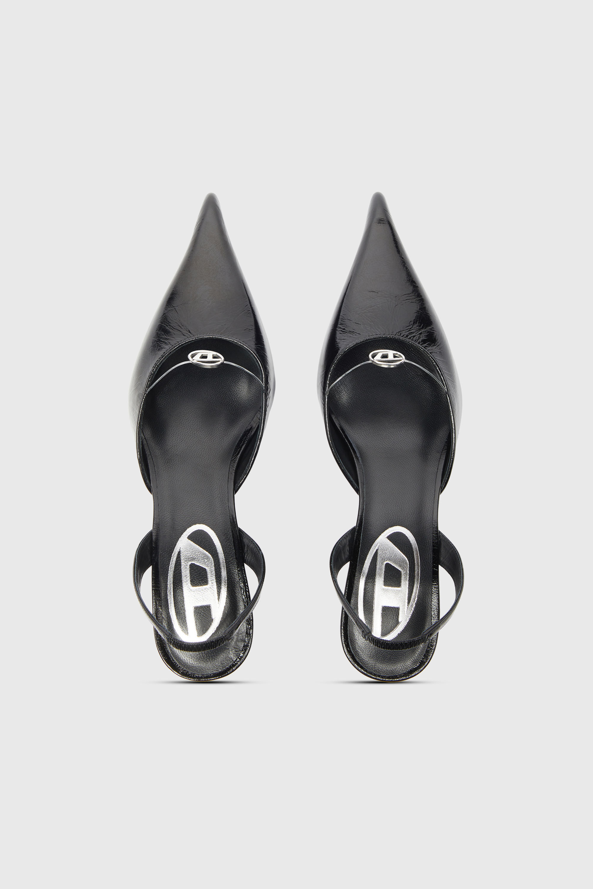 Diesel - D-JEWELS 40 D'OR, D-Jewels - Slingbacks en cuir avec bijou Oval D Femme in Noir - 5