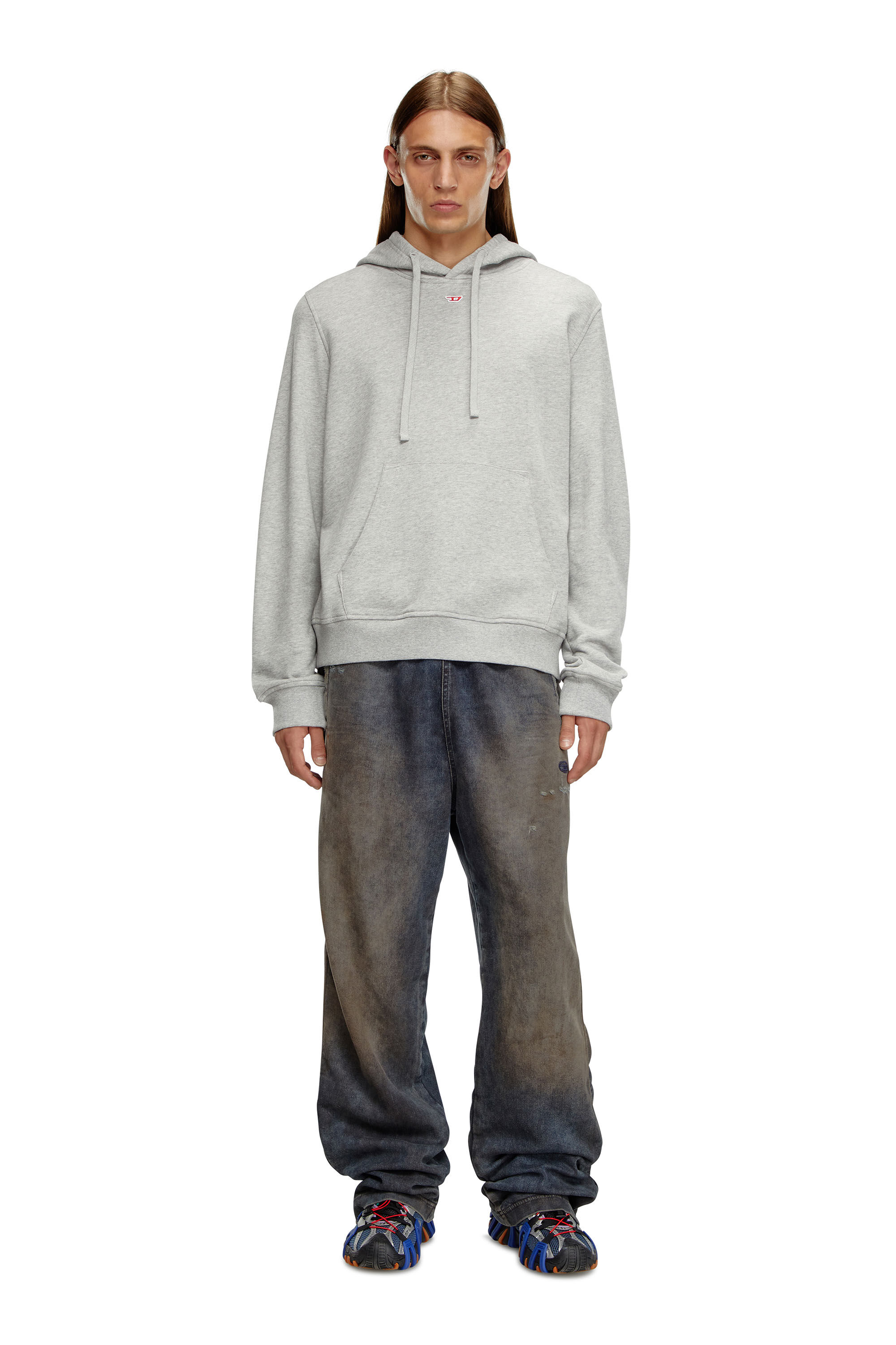 Diesel - S-GINN-HOOD-D, Man Cotton hoodie with mini D patch in Grey - Image 1