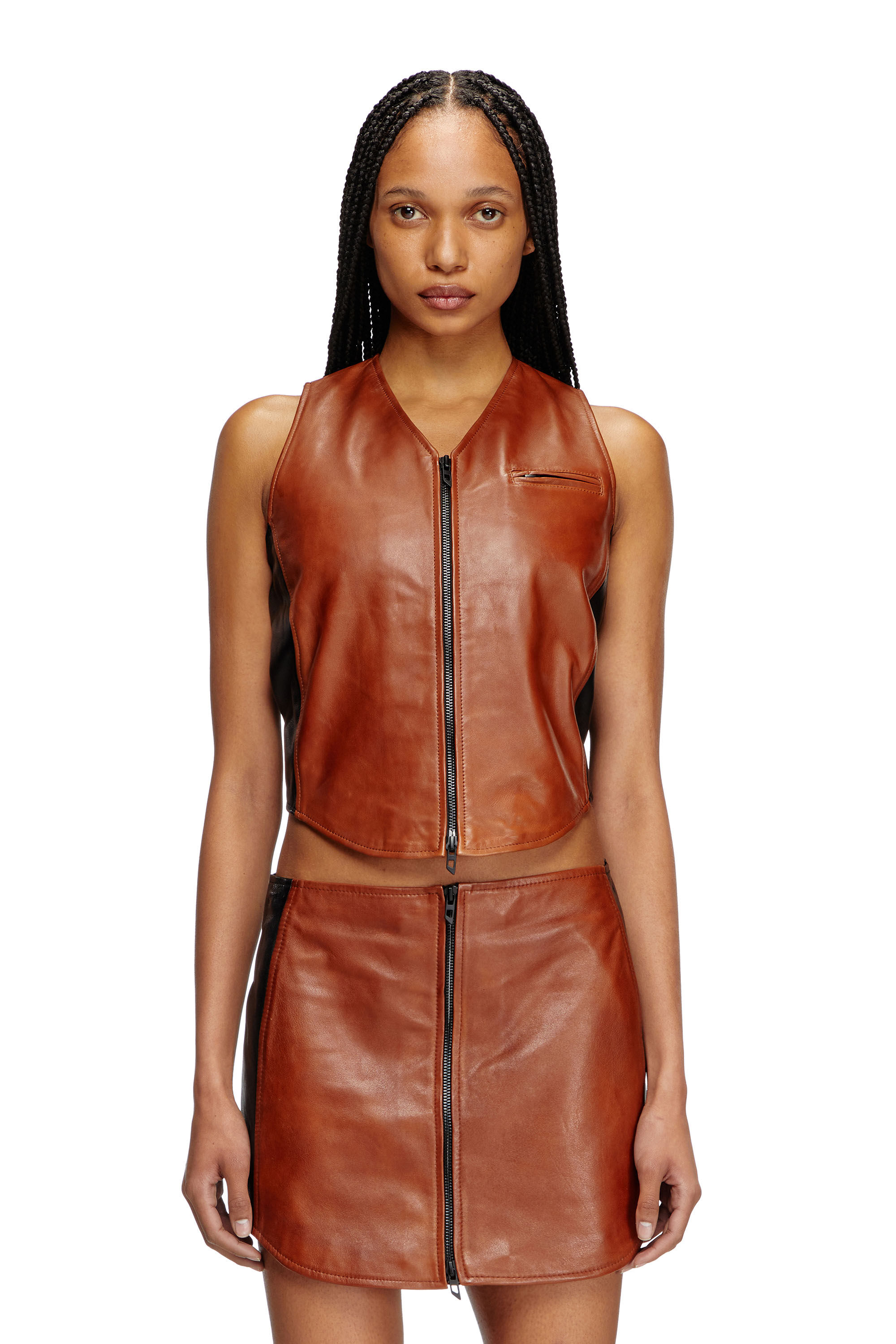 Diesel - L-USTRA, Gilet crop en cuir color-block Femme in Polychrome - 3