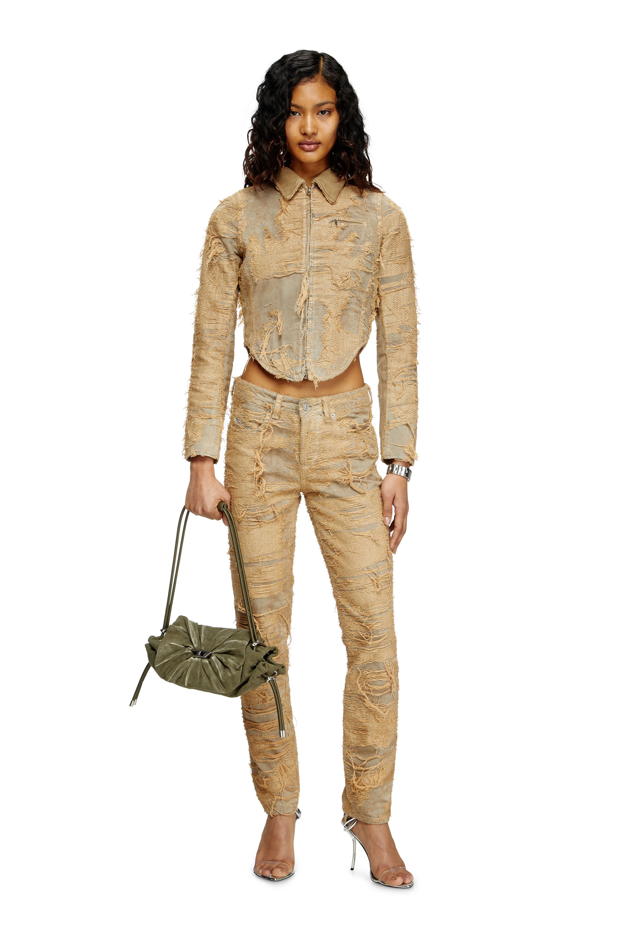 Diesel - DE-NEA-FSG, Giacca slim in denim colorato distressed Donna in Marrone - 1